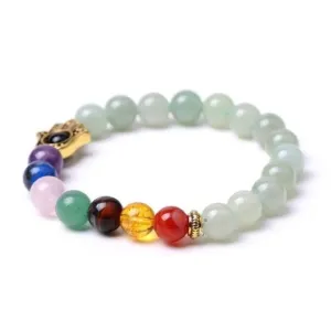 Green Aventurine Hamsa 7 Chakra Bracelet for Balance & Prosperity