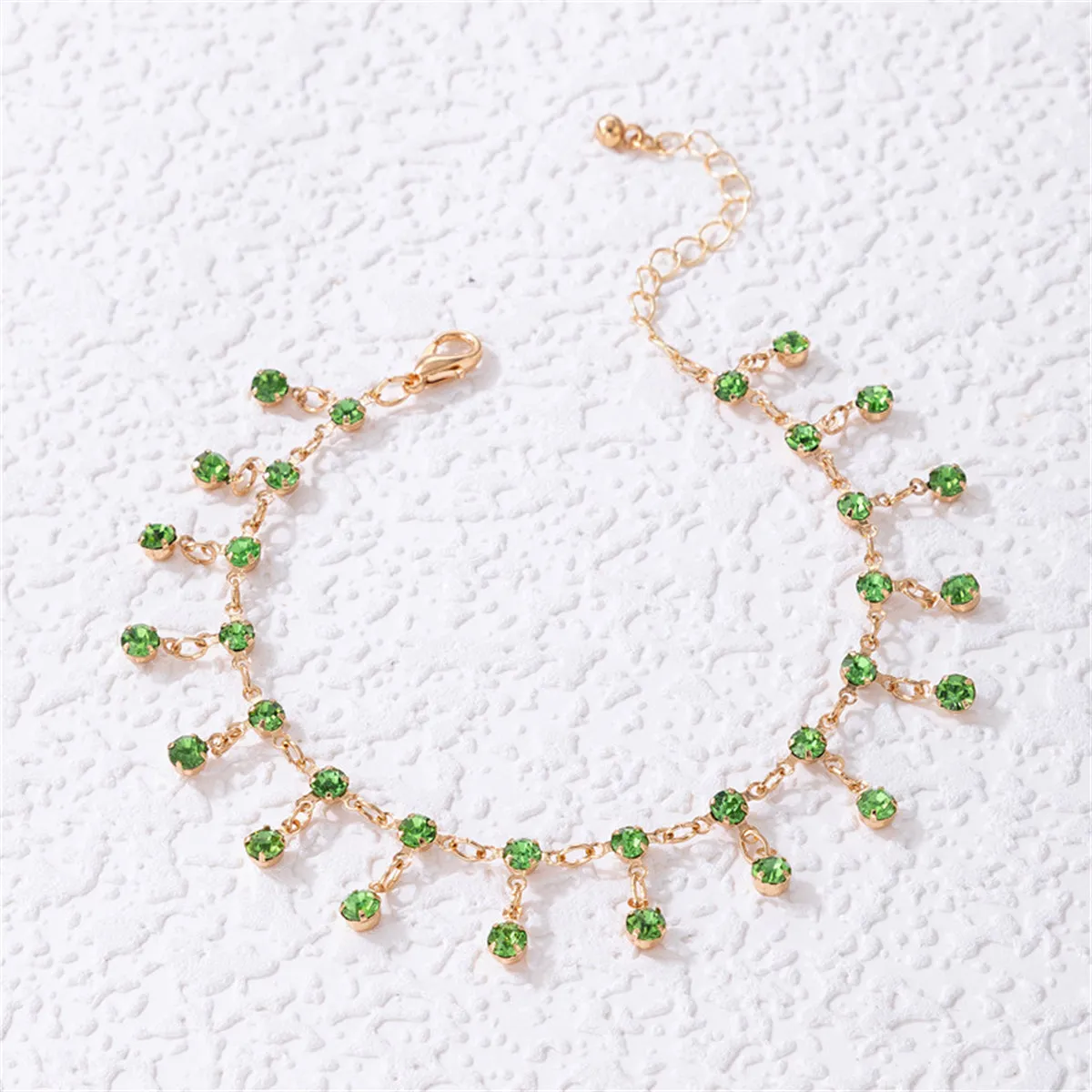 Green Cubic Zirconia & 18K Gold-Plated Tassel Anklet