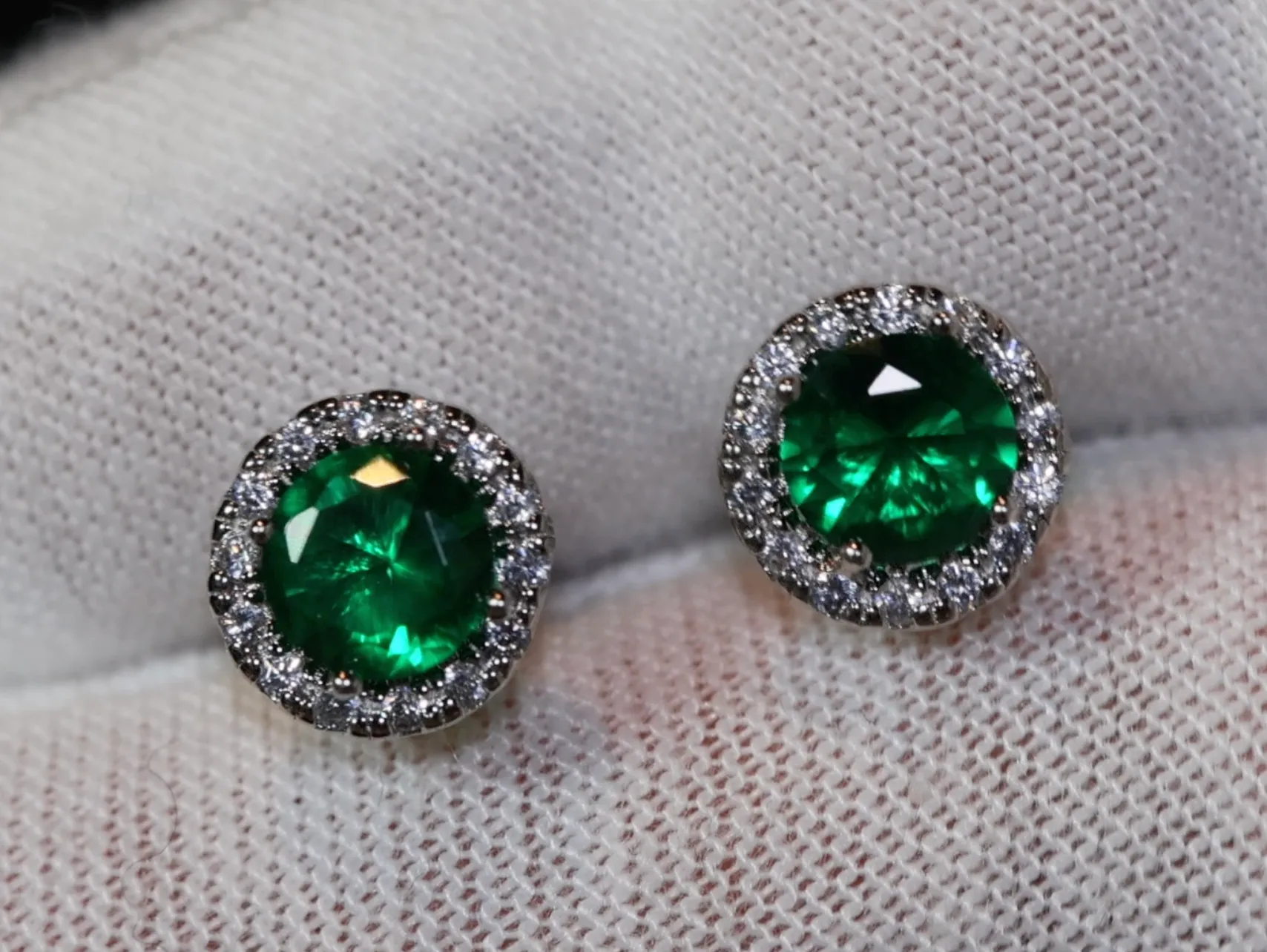 Green Diamond Ear Studs