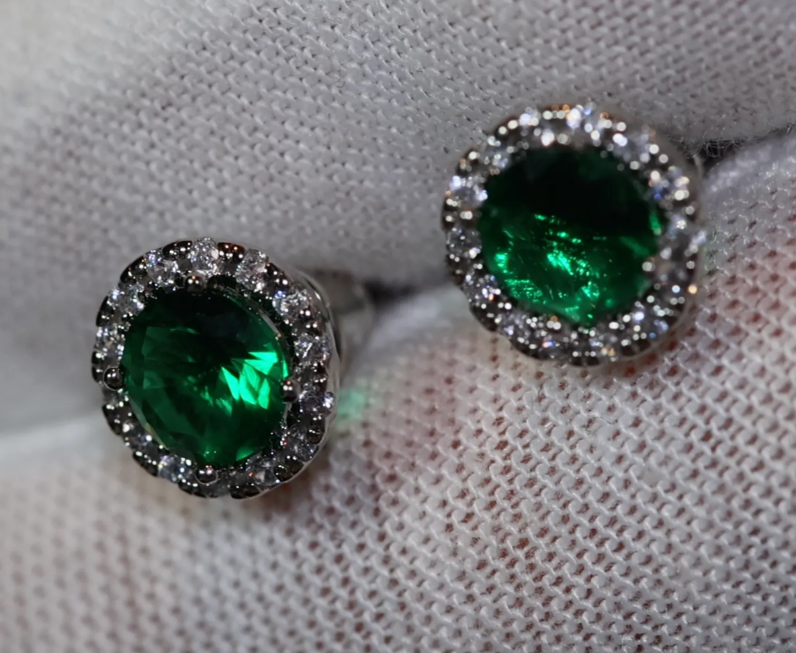 Green Diamond Ear Studs