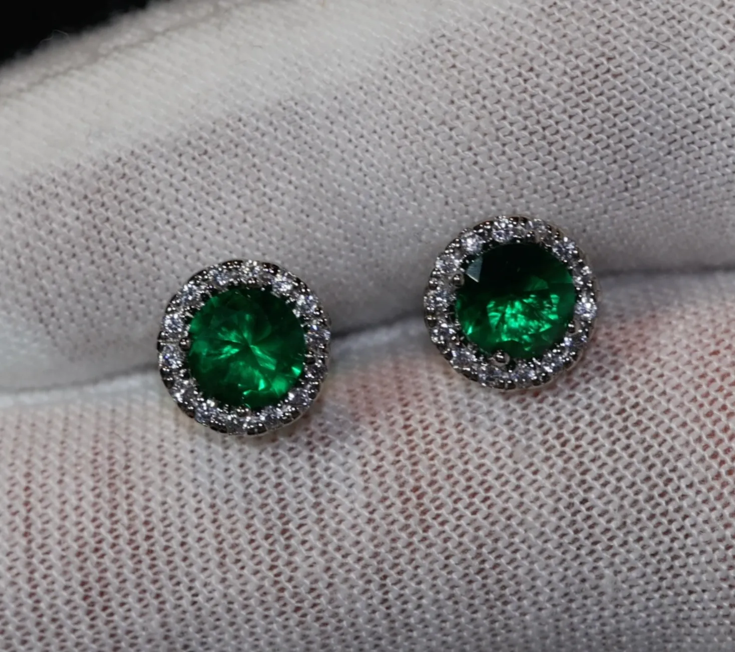 Green Diamond Ear Studs