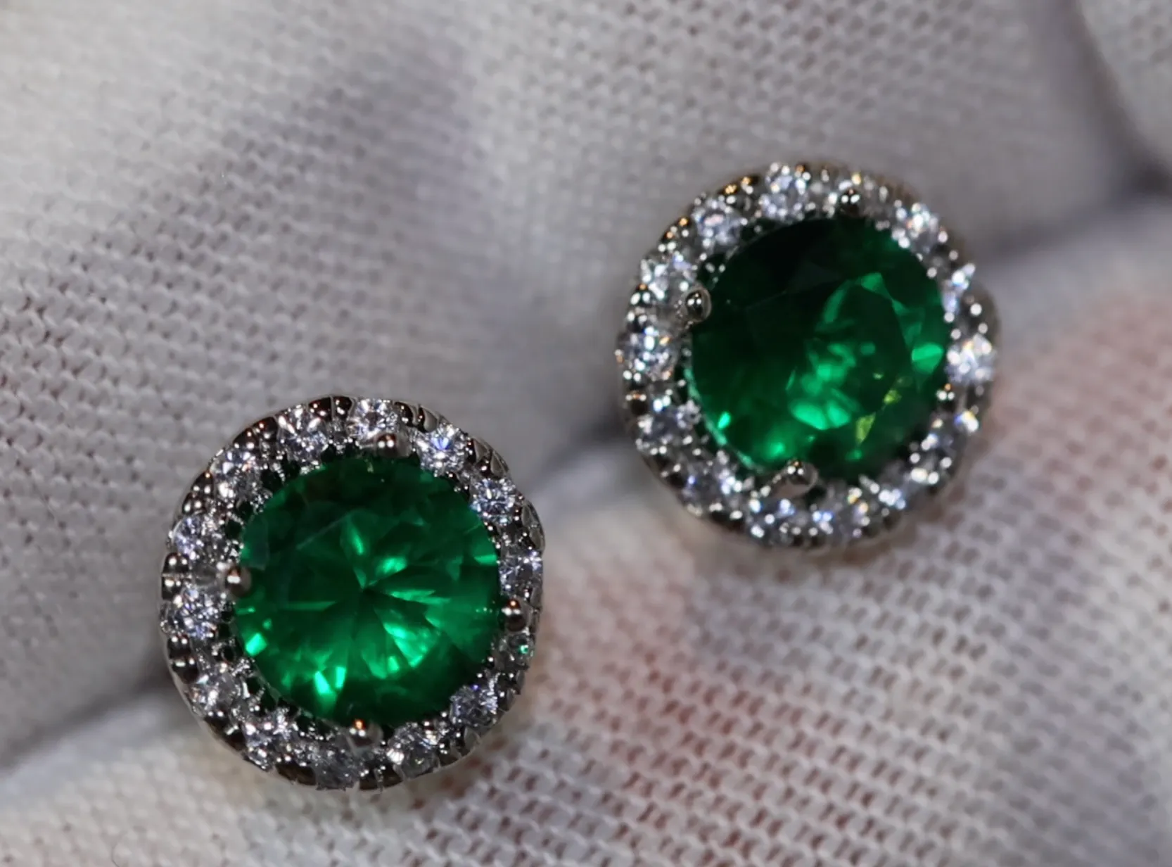 Green Diamond Ear Studs