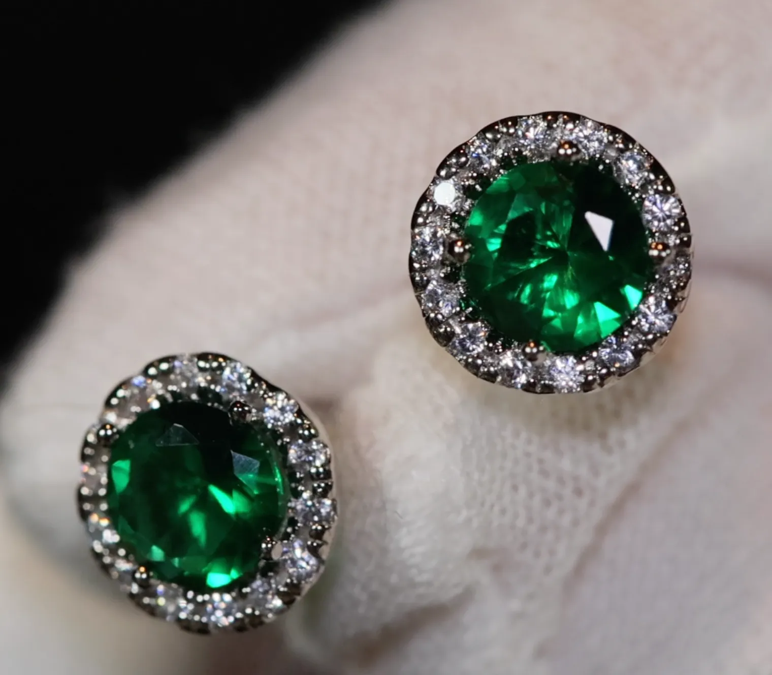 Green Diamond Ear Studs
