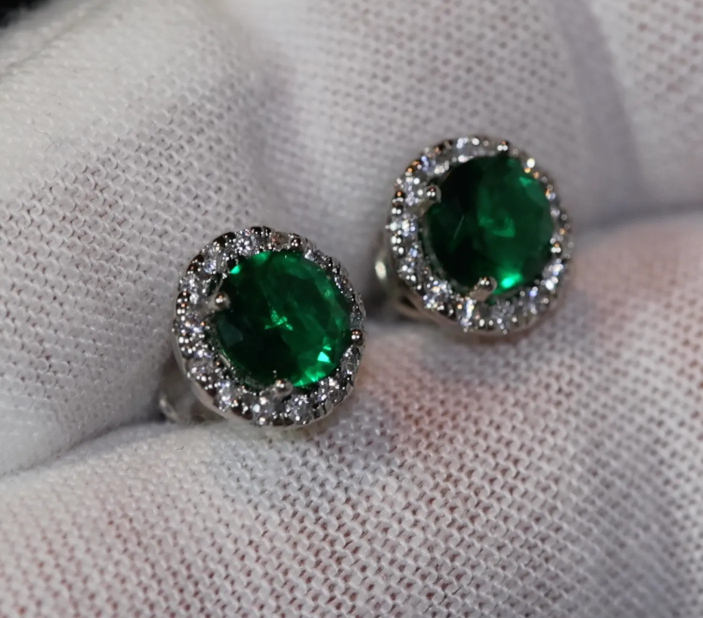 Green Diamond Ear Studs