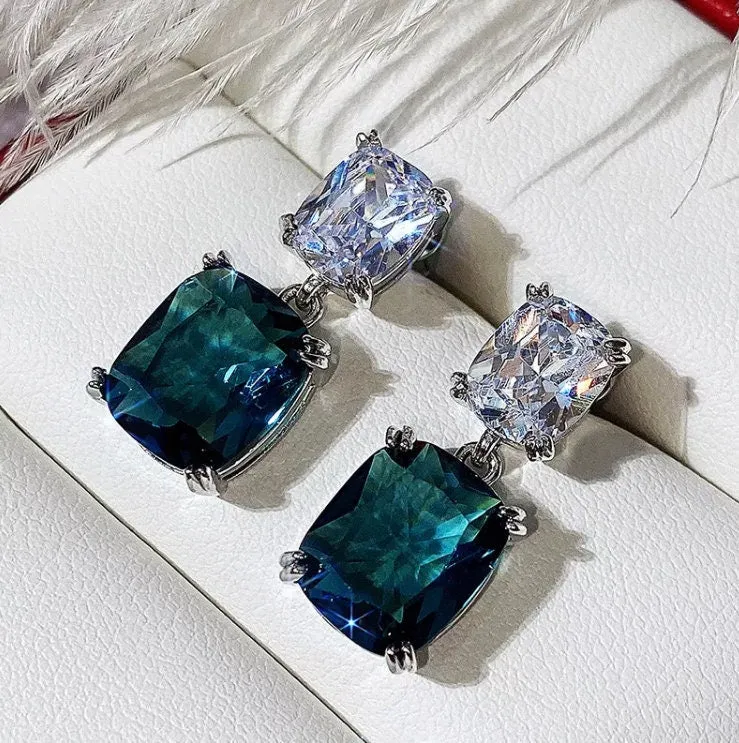 Green Diamond Earrings | Blue Diamond Earrings | Emerald Green Earrings | Diamond Earrings | Teal Diamond Earrings | Emerald Earrings