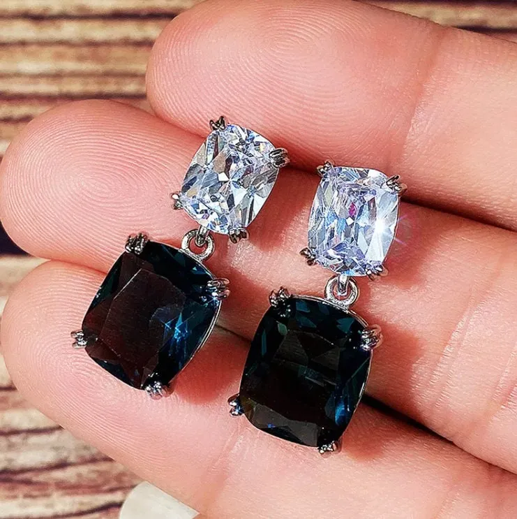 Green Diamond Earrings | Blue Diamond Earrings | Emerald Green Earrings | Diamond Earrings | Teal Diamond Earrings | Emerald Earrings