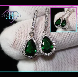 Green Diamond Earrings | Emerald Green Diamond Earrings