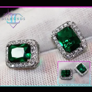 Green Diamond Earrings | Emerald Green Earrings | Emerald Diamond Earrings