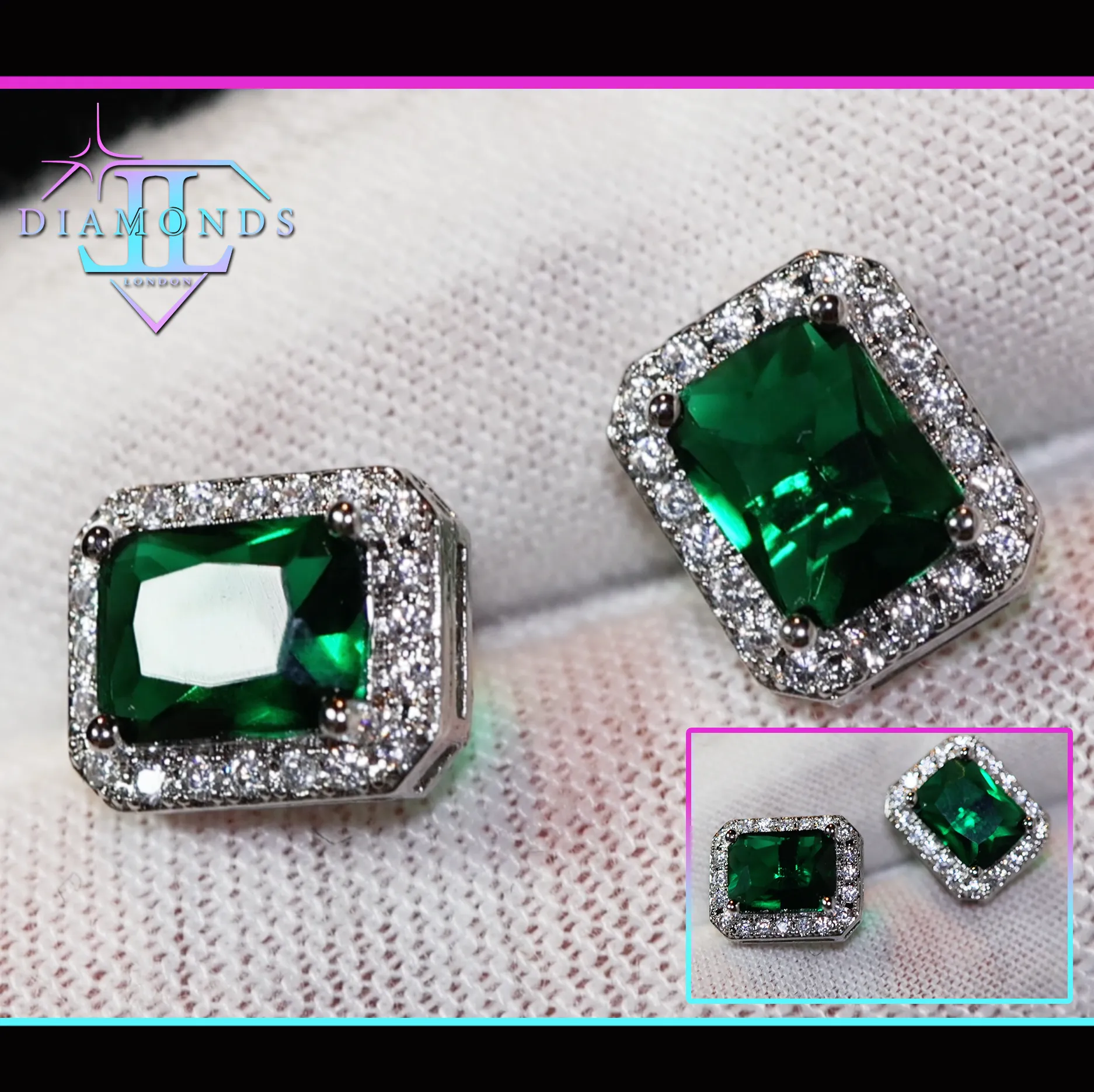 Green Diamond Earrings | Emerald Green Earrings | Emerald Diamond Earrings