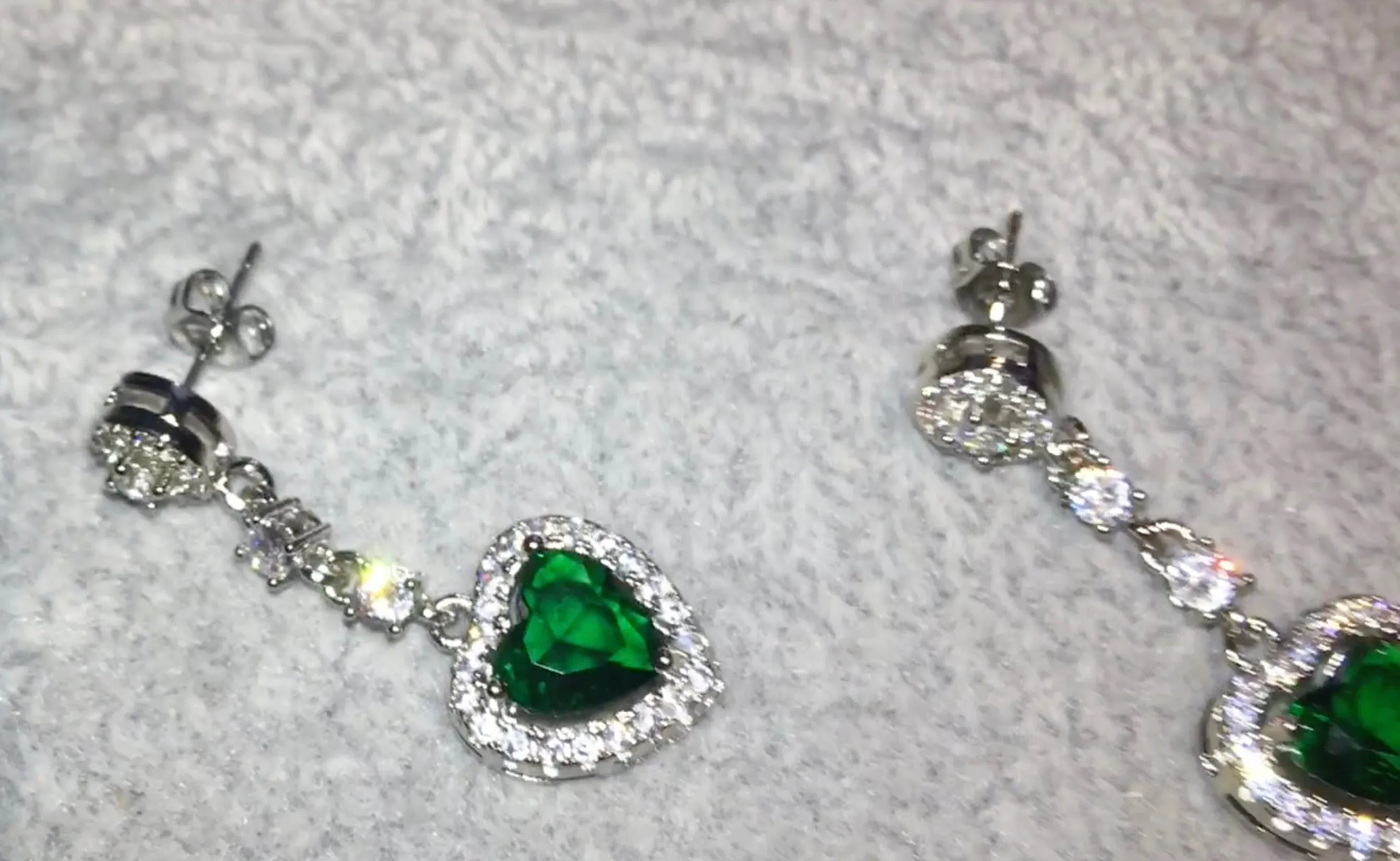 Green Diamond Earrings | Green Diamond Heart Earrings | Emerald Diamond Earrings | Heart Earrings | Womens Diamond Heart Earrings