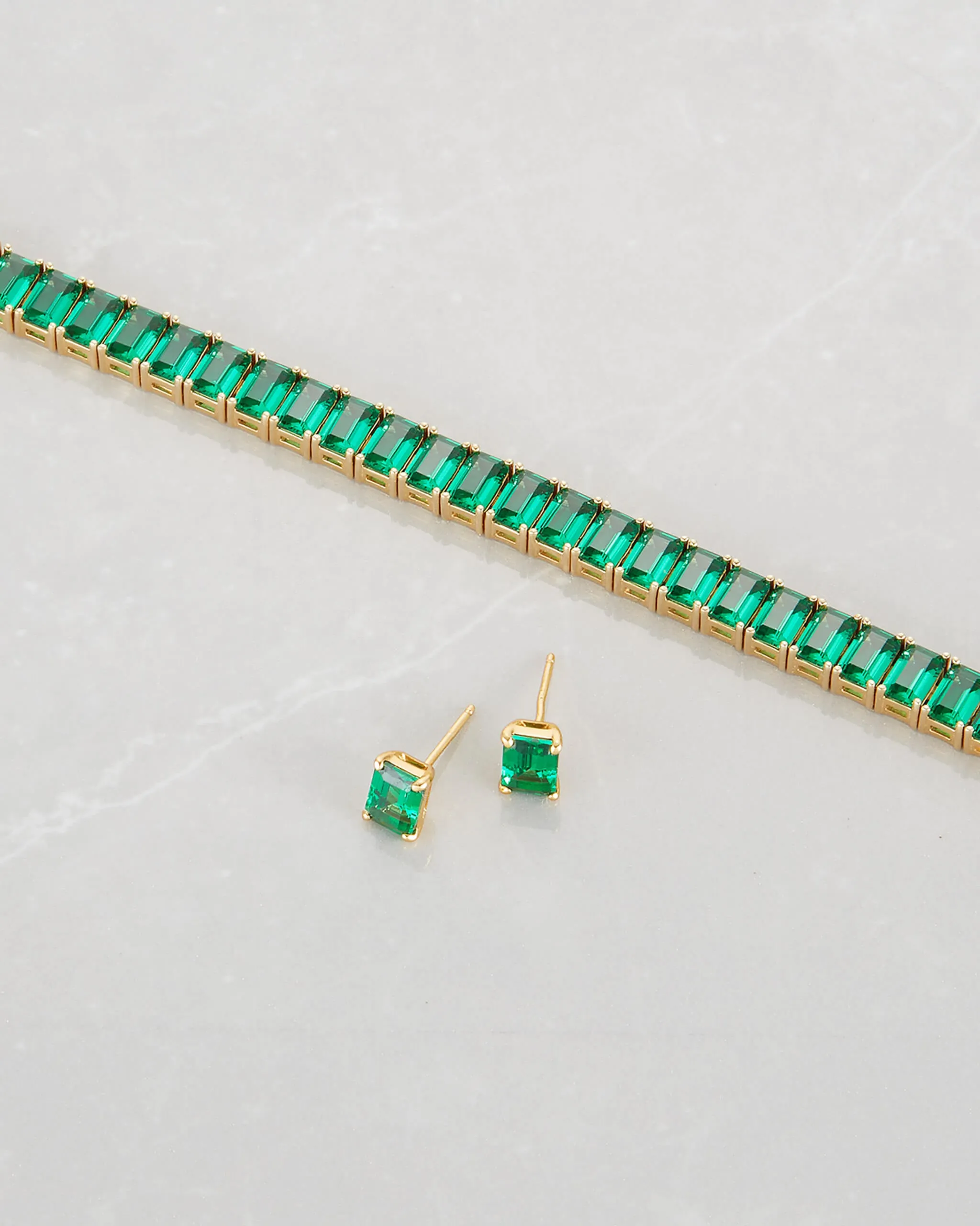 Green Emerald Cut Stud Earrings