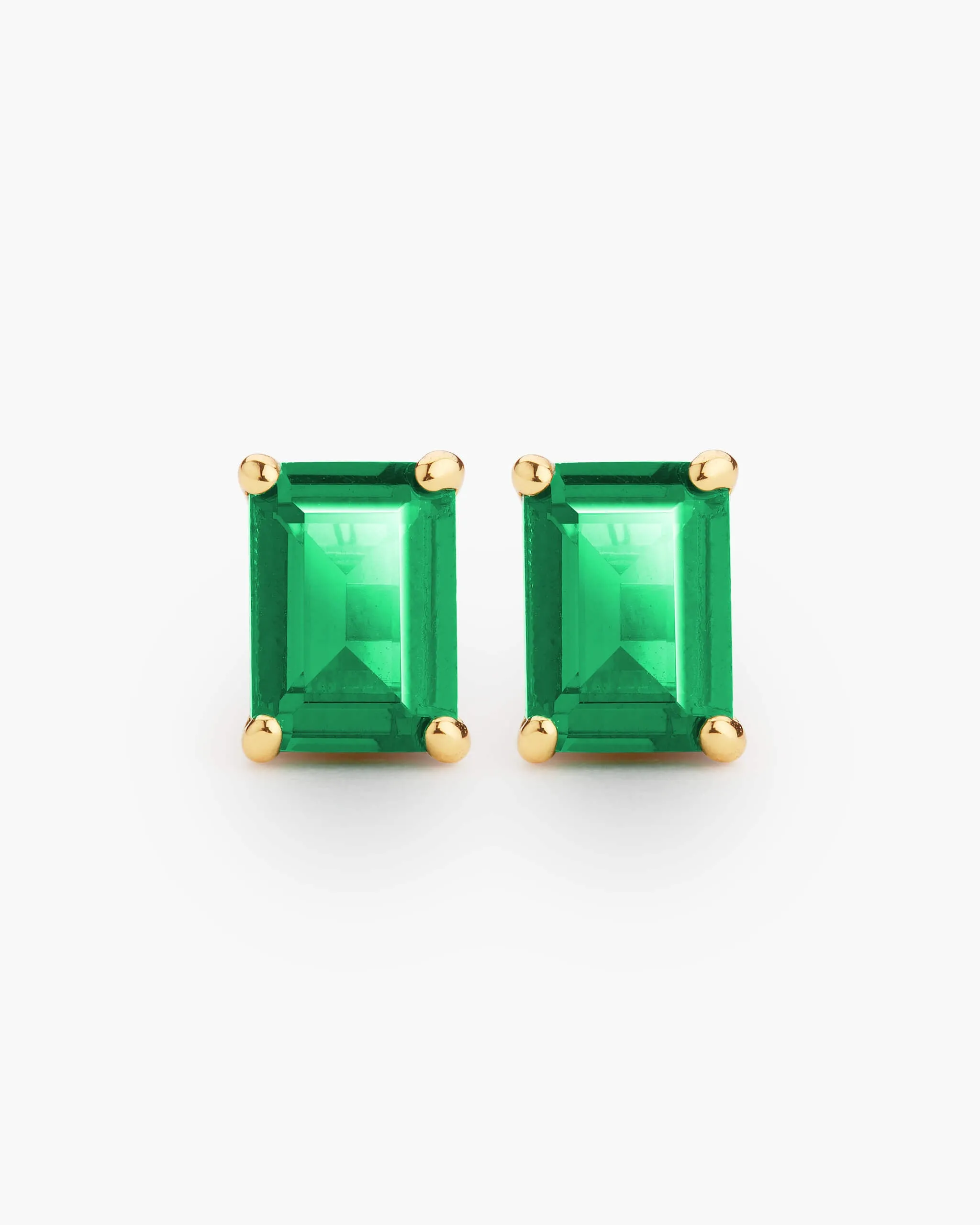 Green Emerald Cut Stud Earrings