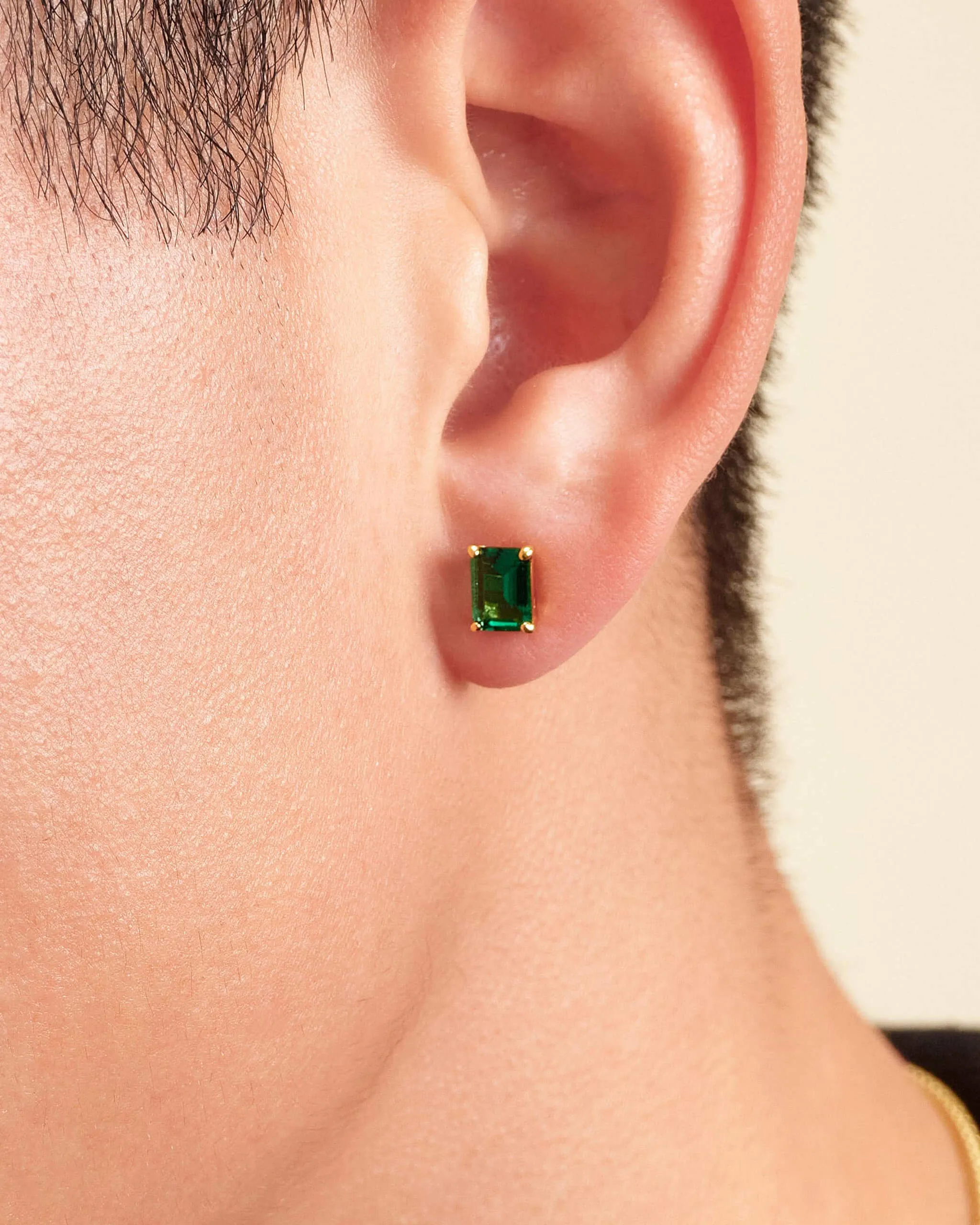 Green Emerald Cut Stud Earrings