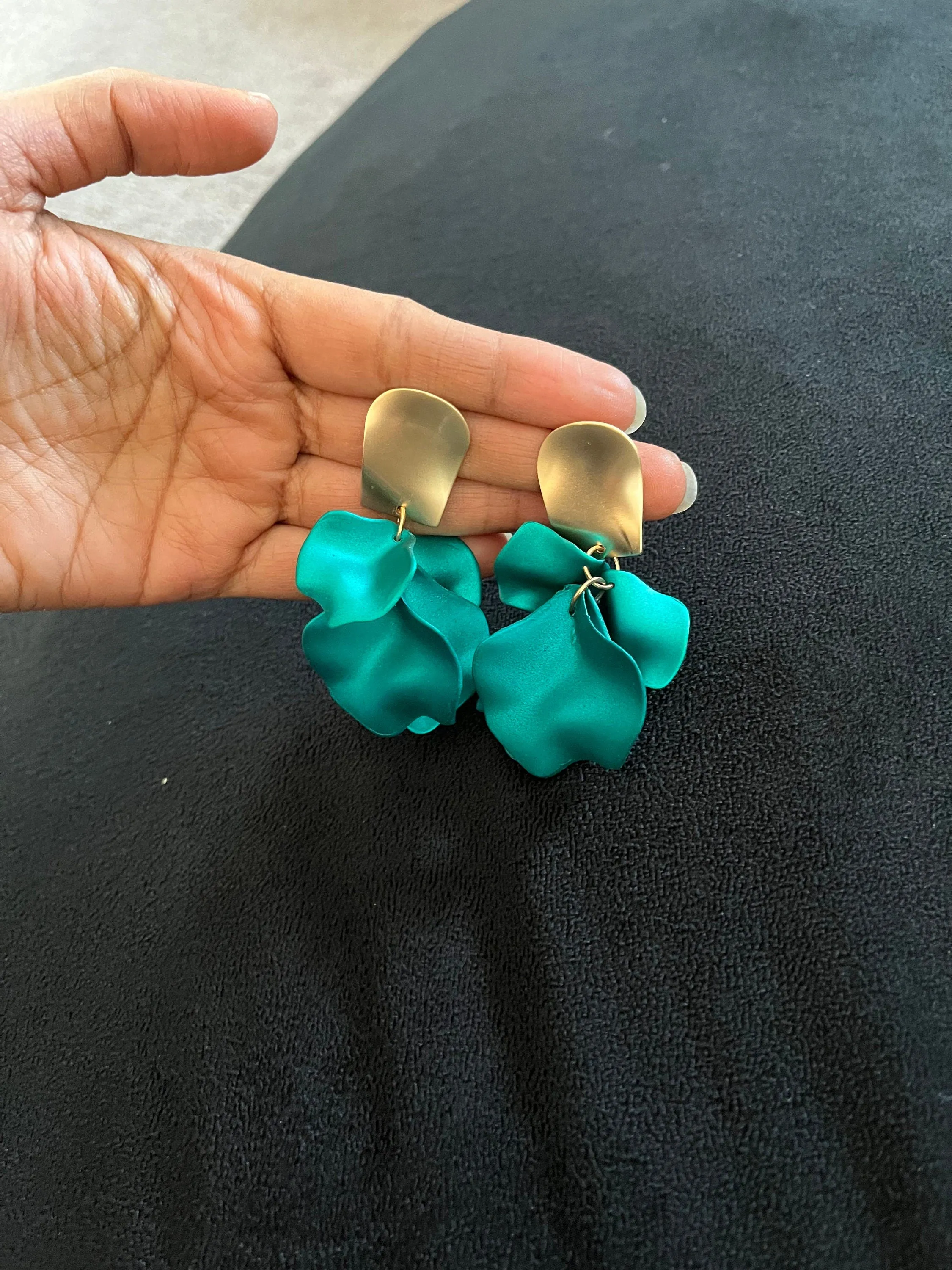 Green flower earrings , dark  green petal earrings , green acrylic earrings , rose petal earrings pine green forest