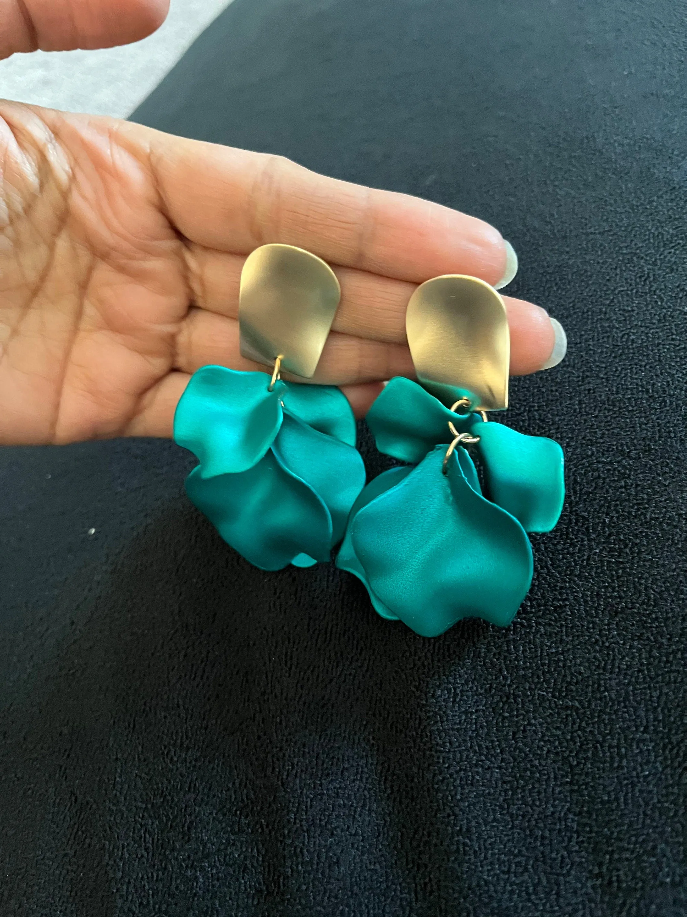 Green flower earrings , dark  green petal earrings , green acrylic earrings , rose petal earrings pine green forest