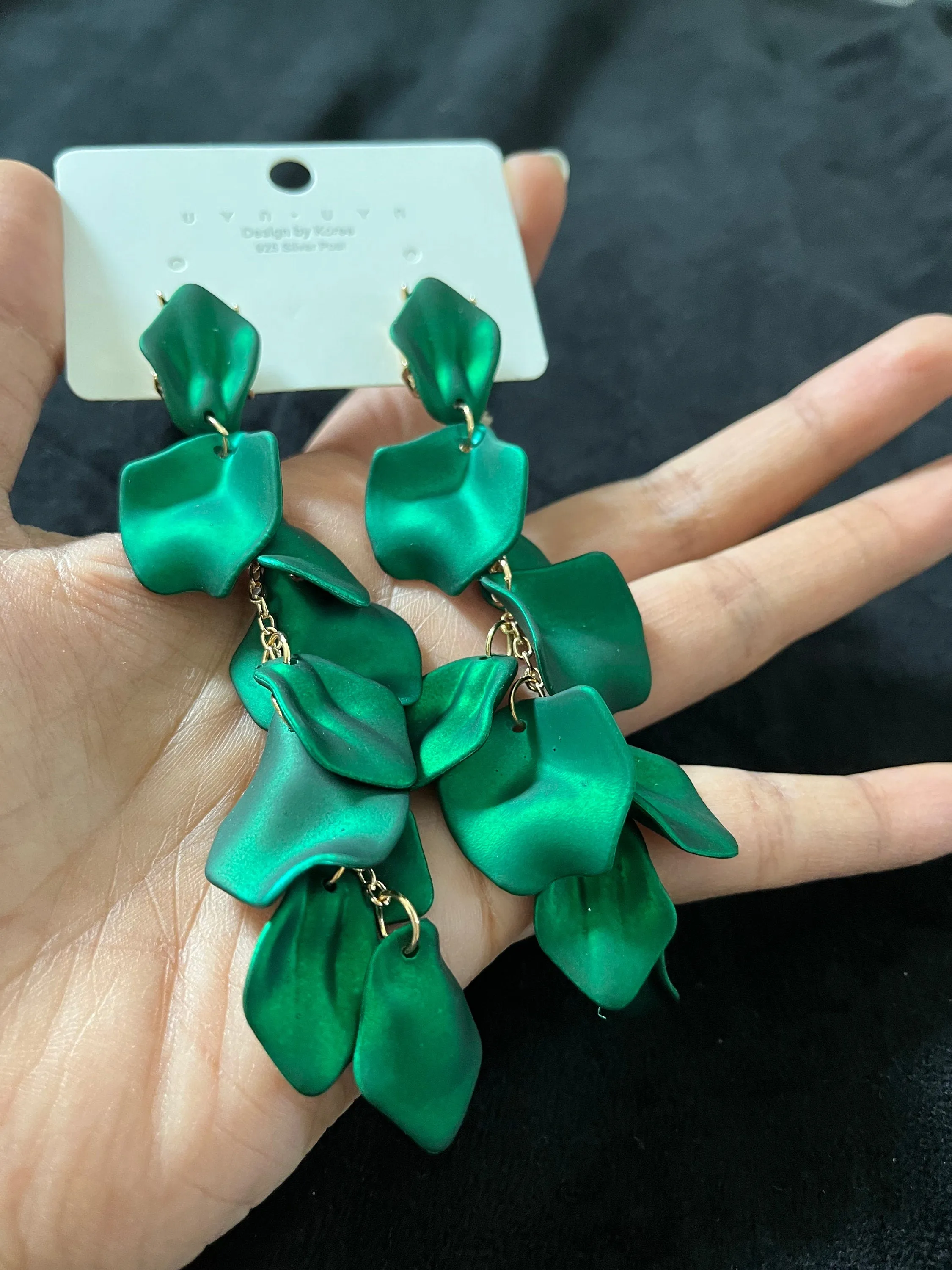 Green flower earrings , green petal earrings , green acrylic earrings , rose petal earrings