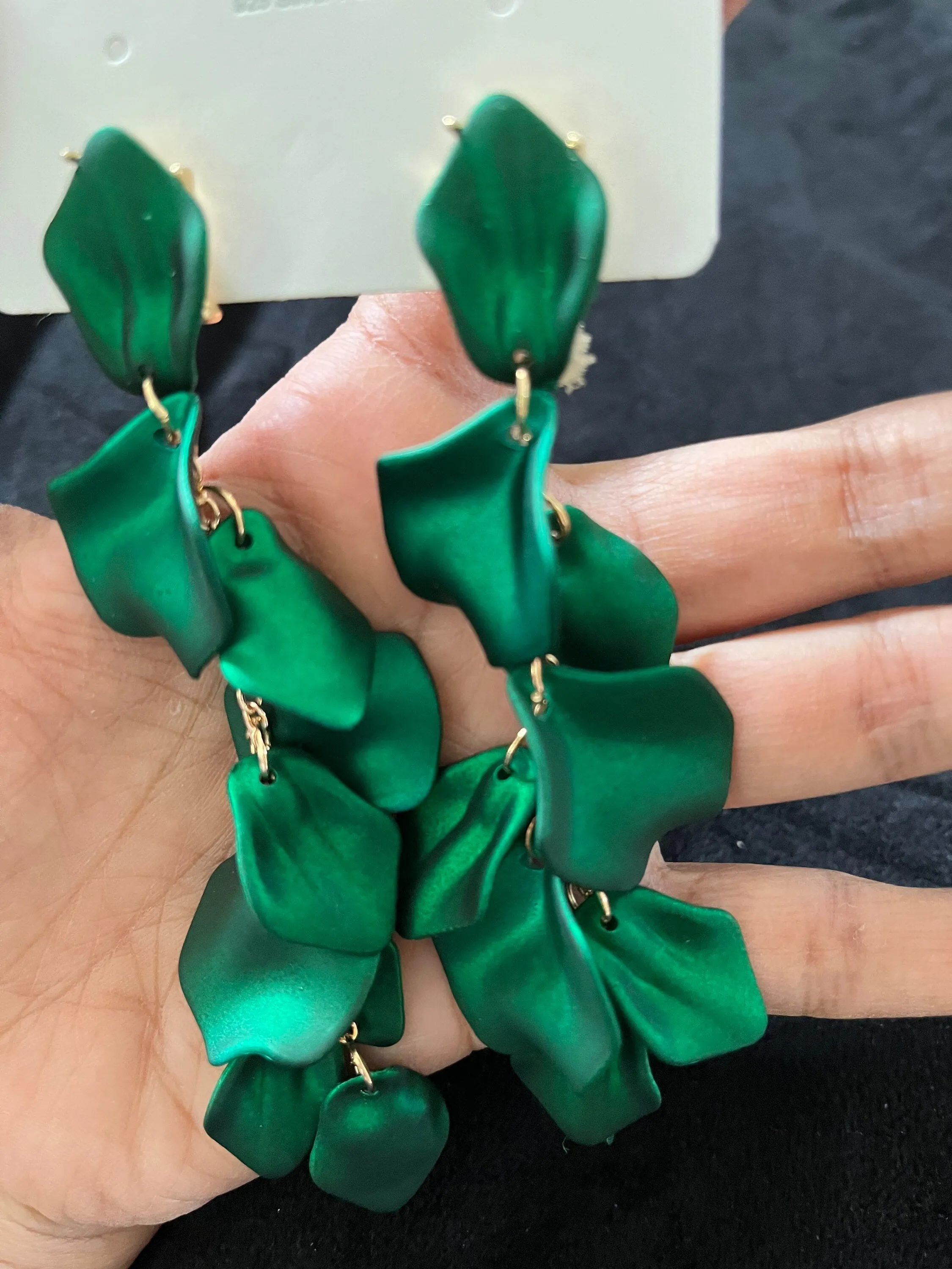 Green flower earrings , green petal earrings , green acrylic earrings , rose petal earrings