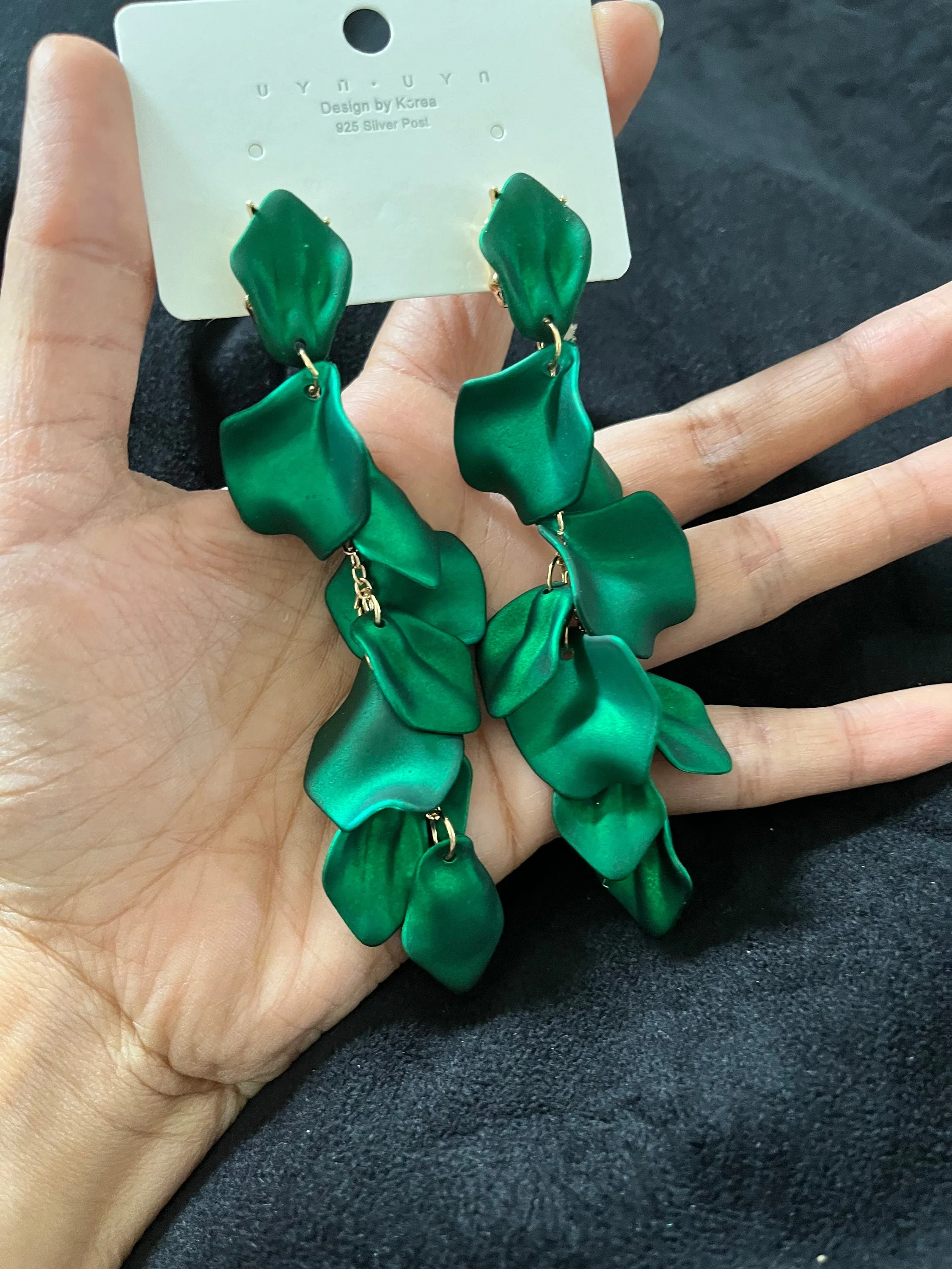 Green flower earrings , green petal earrings , green acrylic earrings , rose petal earrings