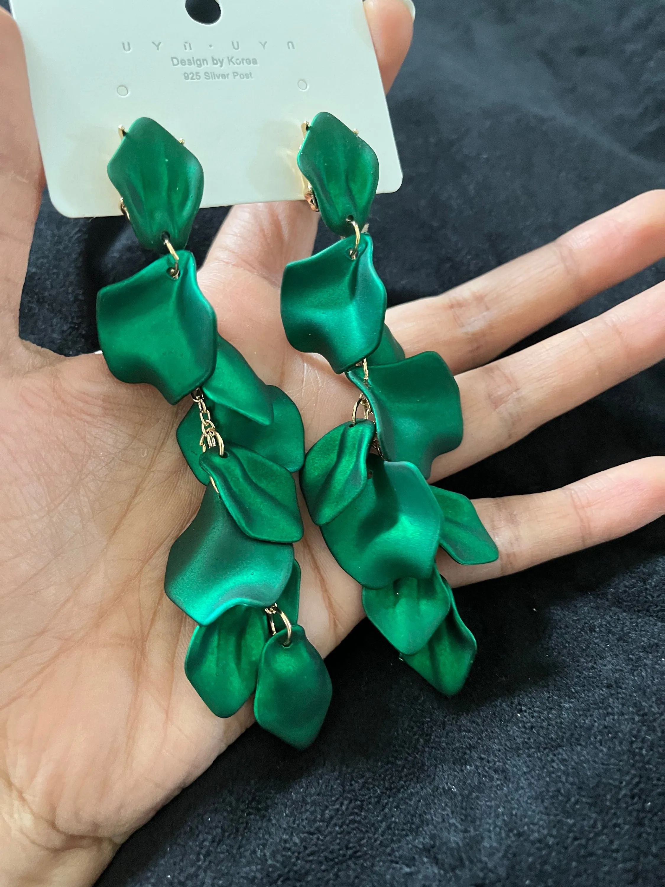Green flower earrings , green petal earrings , green acrylic earrings , rose petal earrings
