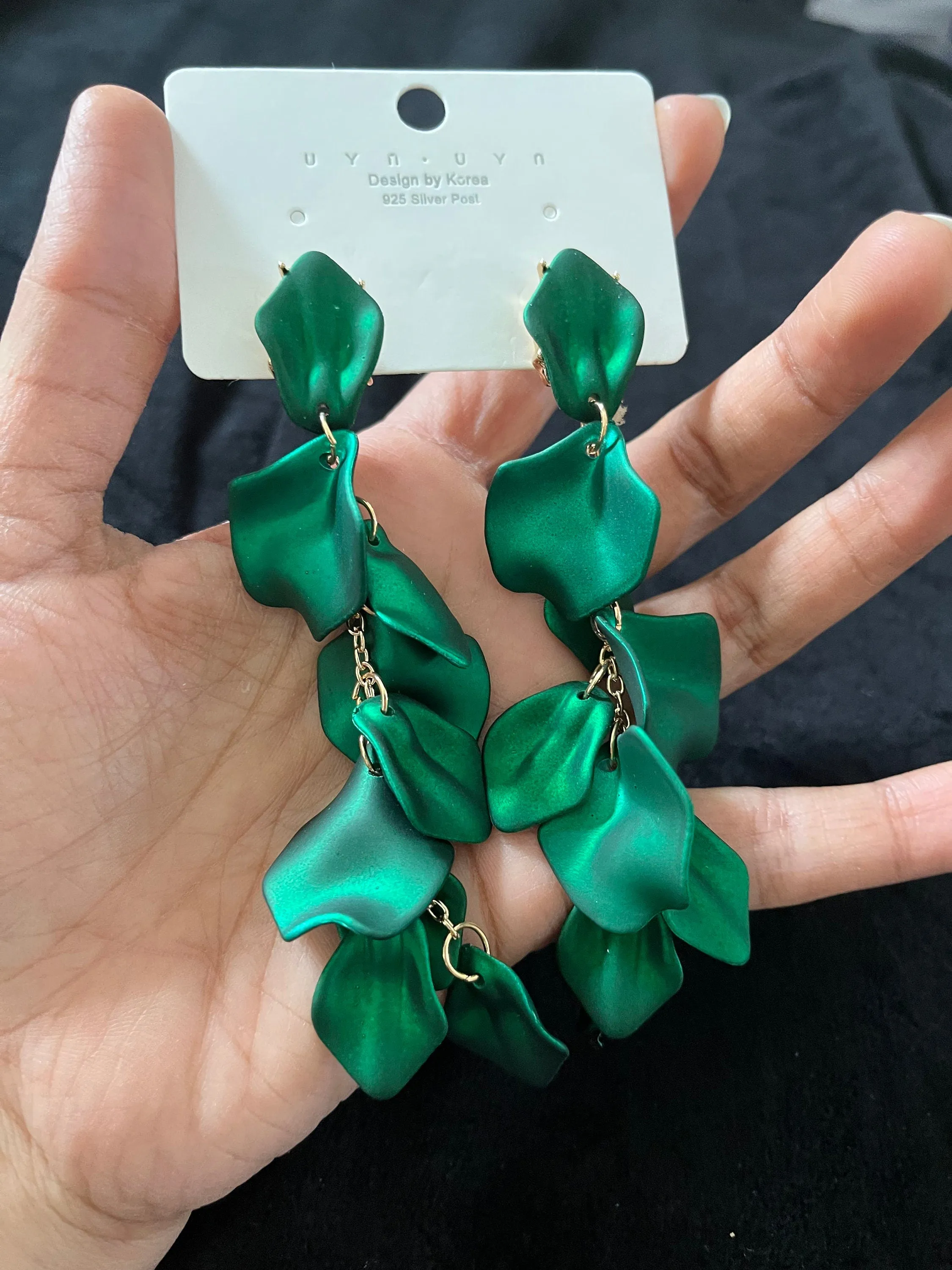 Green flower earrings , green petal earrings , green acrylic earrings , rose petal earrings