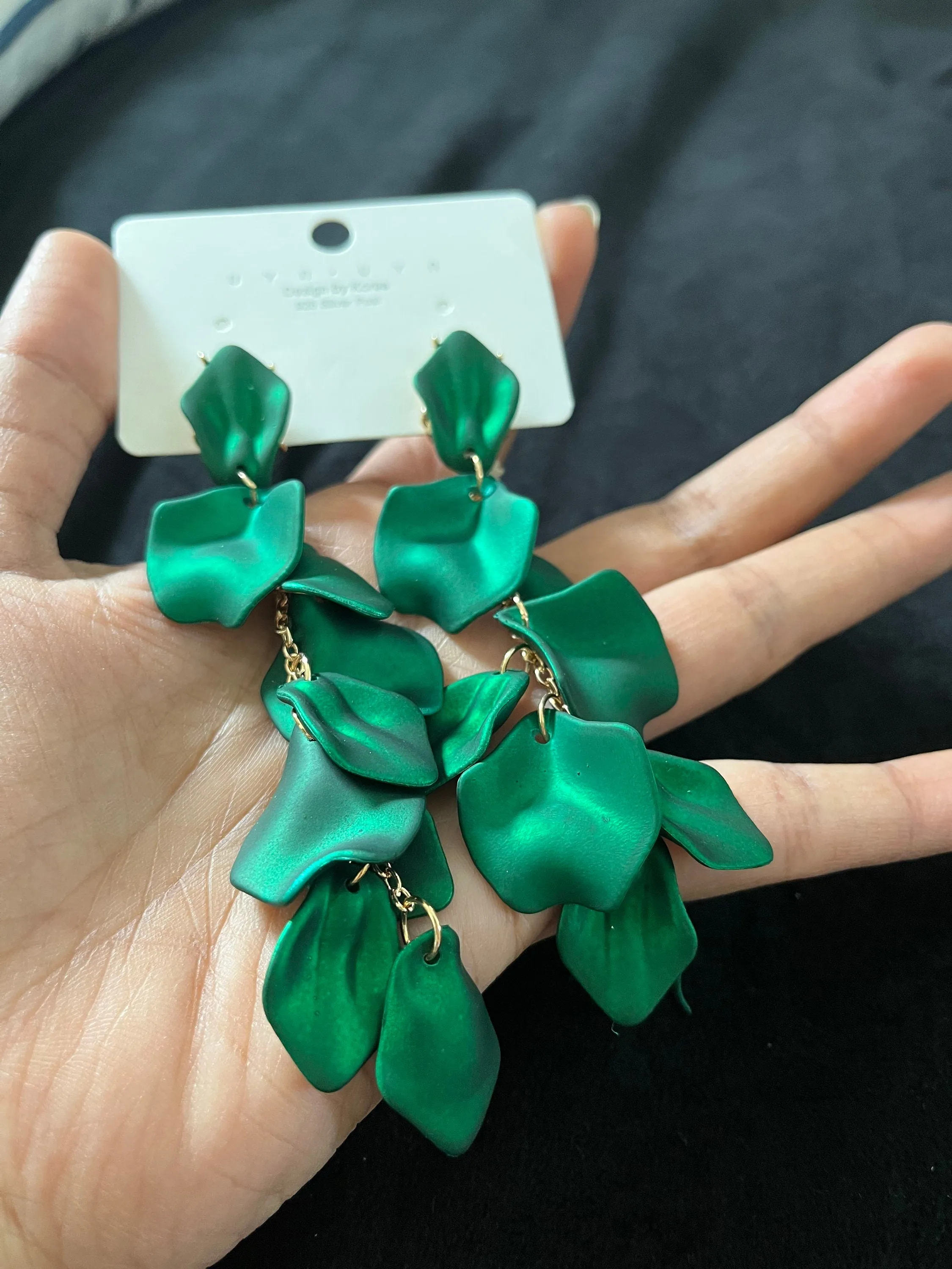 Green flower earrings , green petal earrings , green acrylic earrings , rose petal earrings