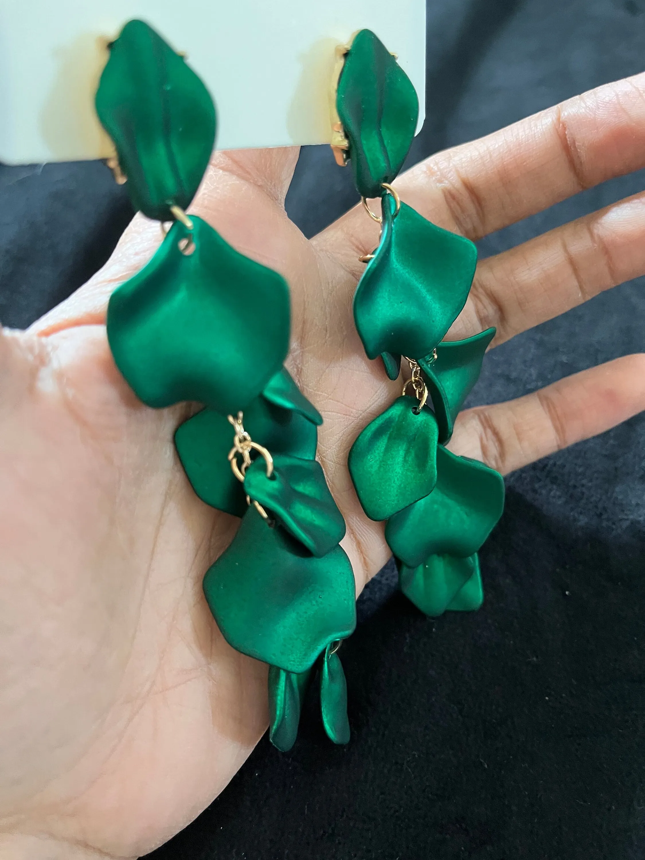 Green flower earrings , green petal earrings , green acrylic earrings , rose petal earrings