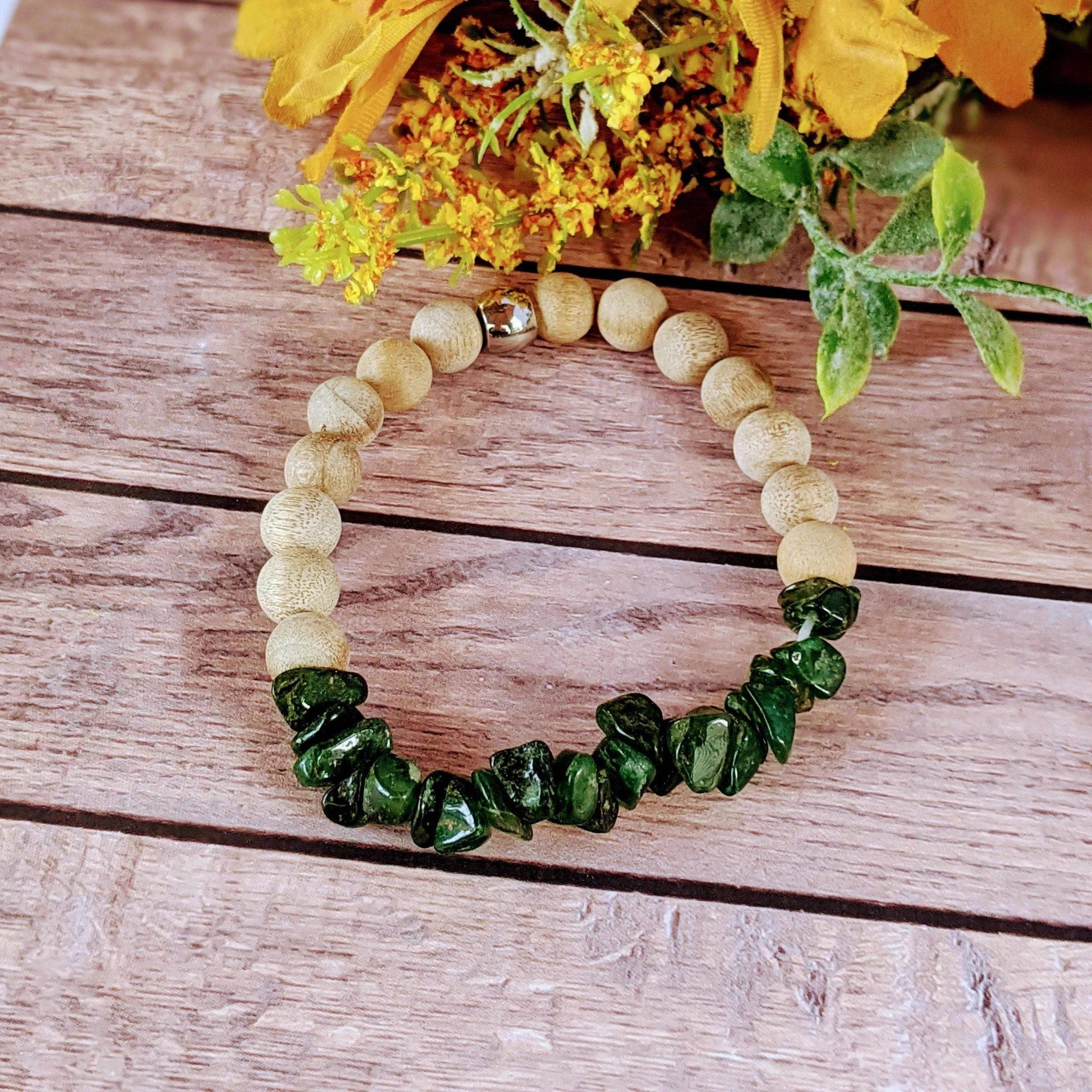 Green Jade Gemstone Chip Diffuser Bracelet- Good Luck Bracelet
