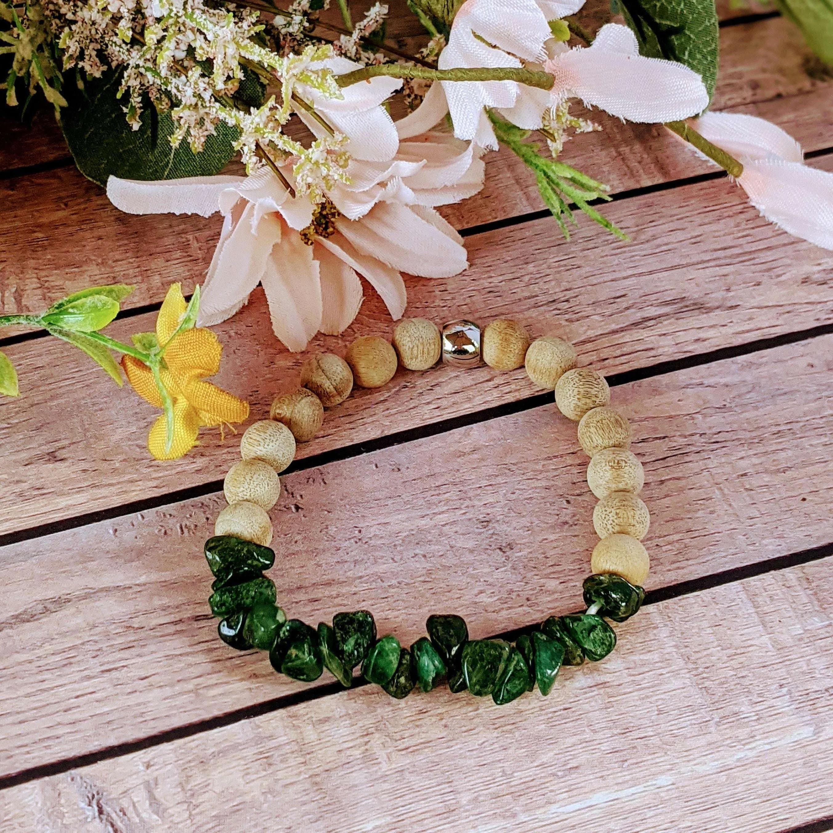 Green Jade Gemstone Chip Diffuser Bracelet- Good Luck Bracelet