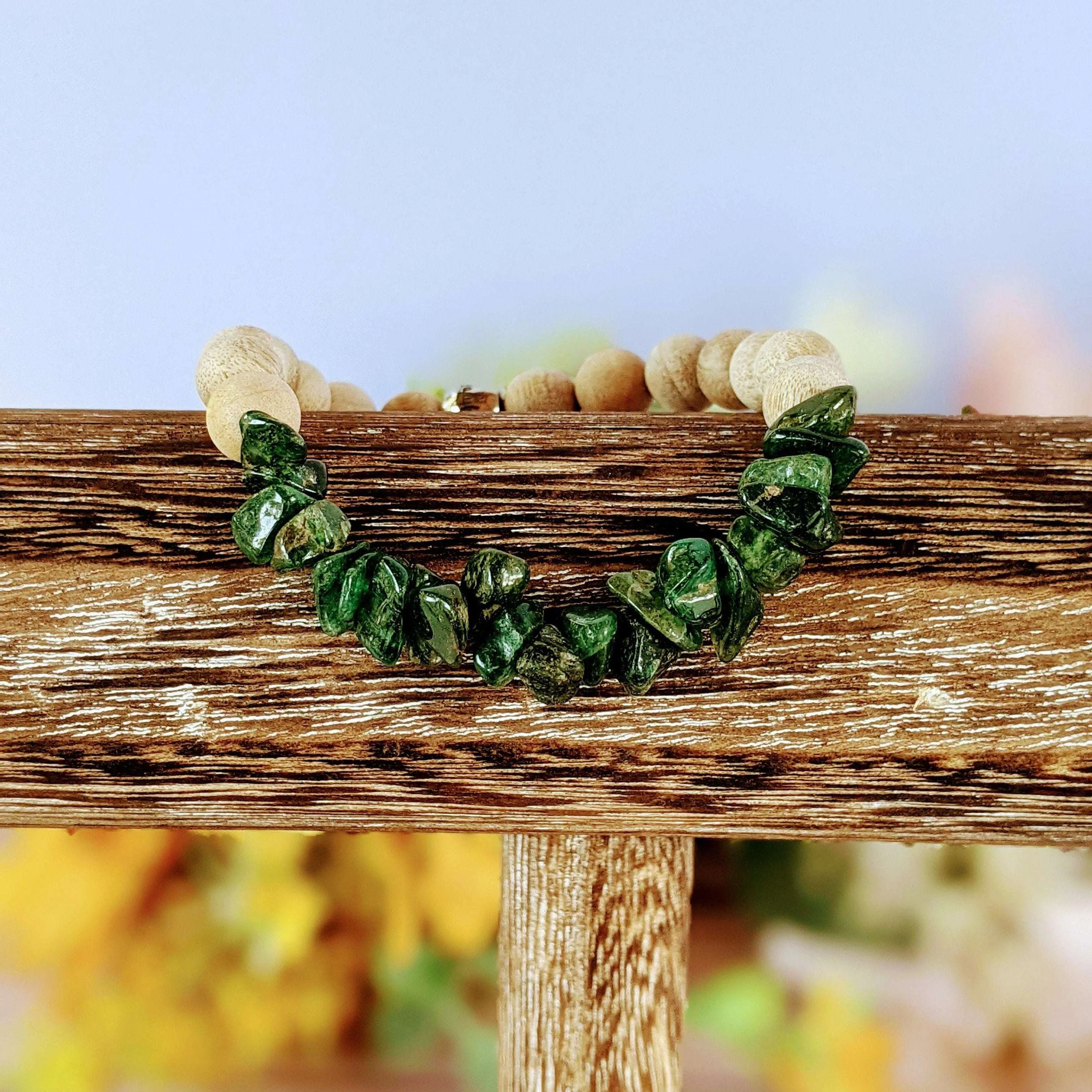 Green Jade Gemstone Chip Diffuser Bracelet- Good Luck Bracelet