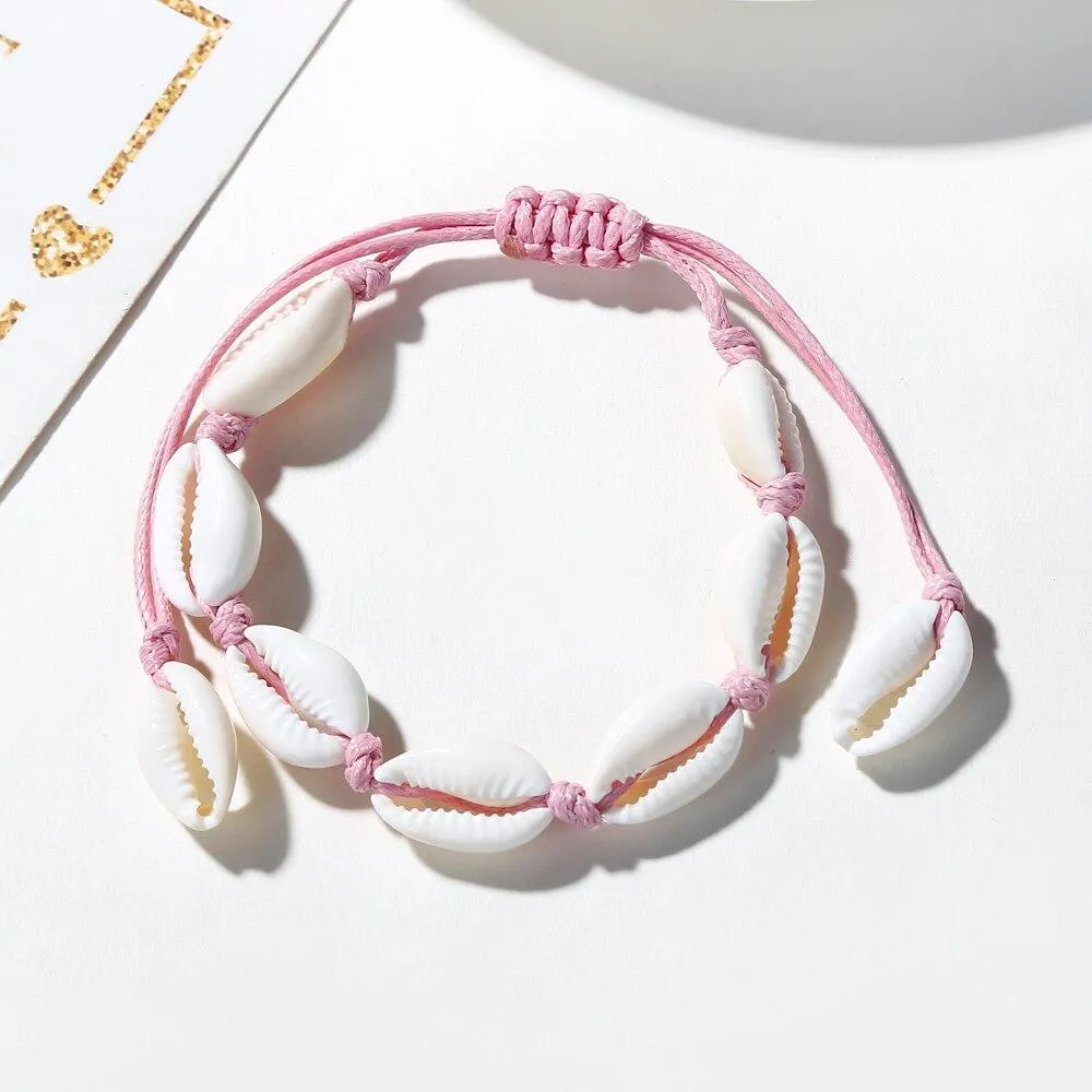 Handamde Natural White and Gold Luxury Shell Conch Rope Anklets BreceletFor Women Foot Jewelry Style