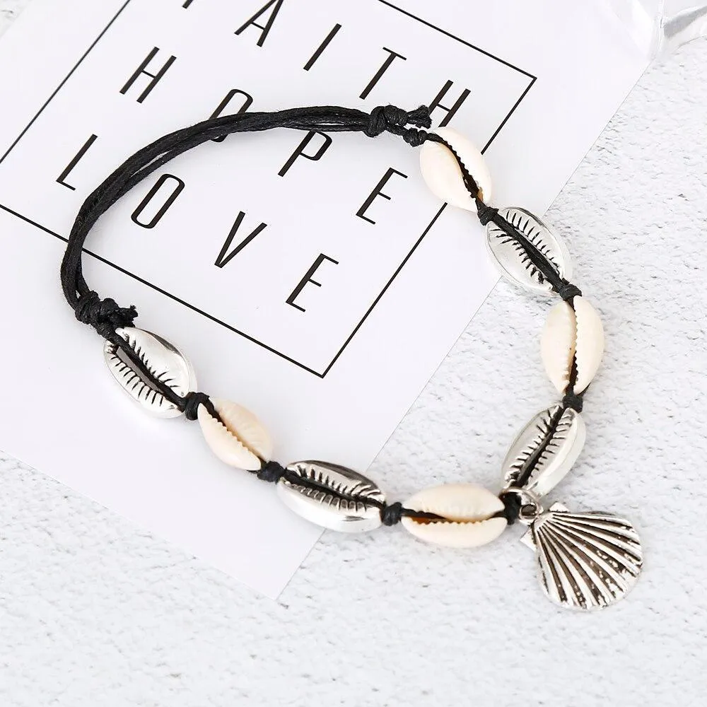 Handamde Natural White and Gold Luxury Shell Conch Rope Anklets BreceletFor Women Foot Jewelry Style