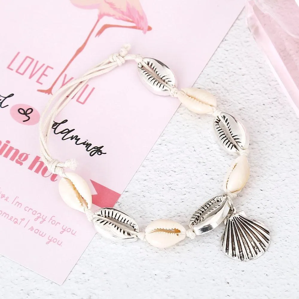 Handamde Natural White and Gold Luxury Shell Conch Rope Anklets BreceletFor Women Foot Jewelry Style