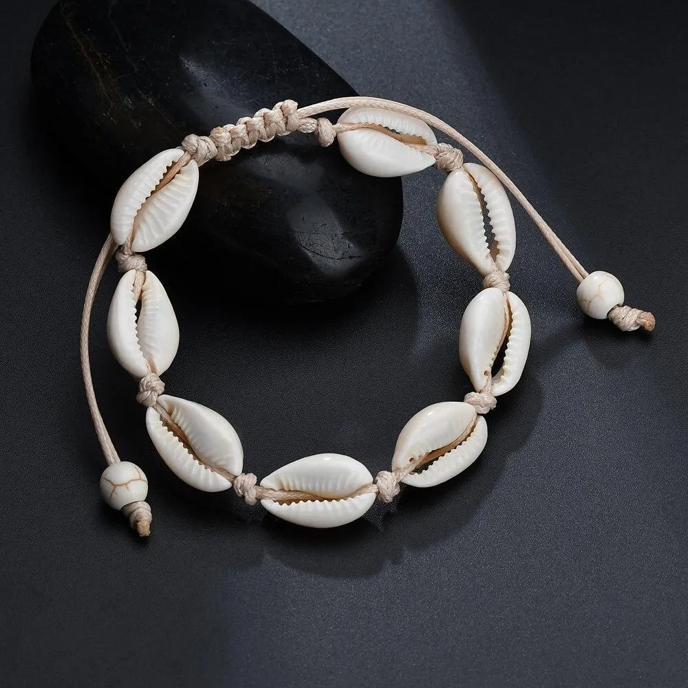 Handamde Natural White and Gold Luxury Shell Conch Rope Anklets BreceletFor Women Foot Jewelry Style