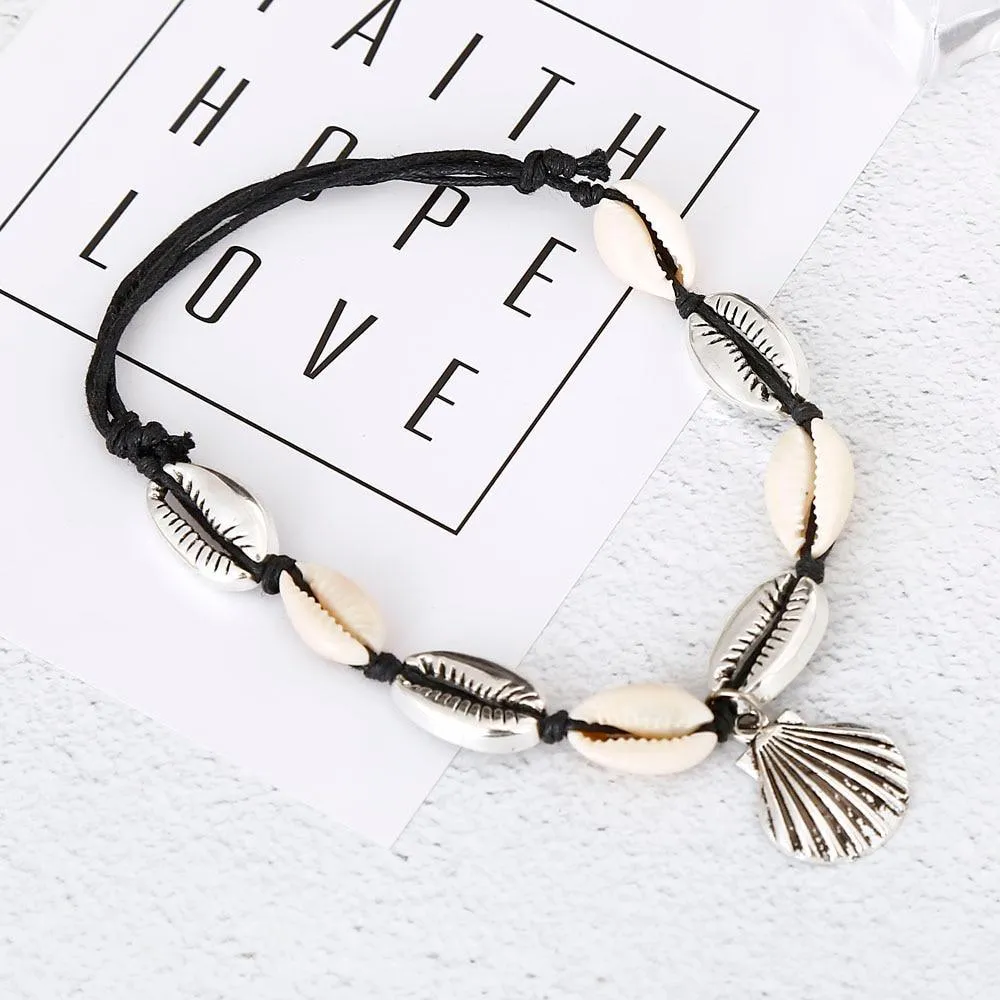 Handamde Natural White and Gold Luxury Shell Conch Rope Anklets BreceletFor Women Foot Jewelry Style