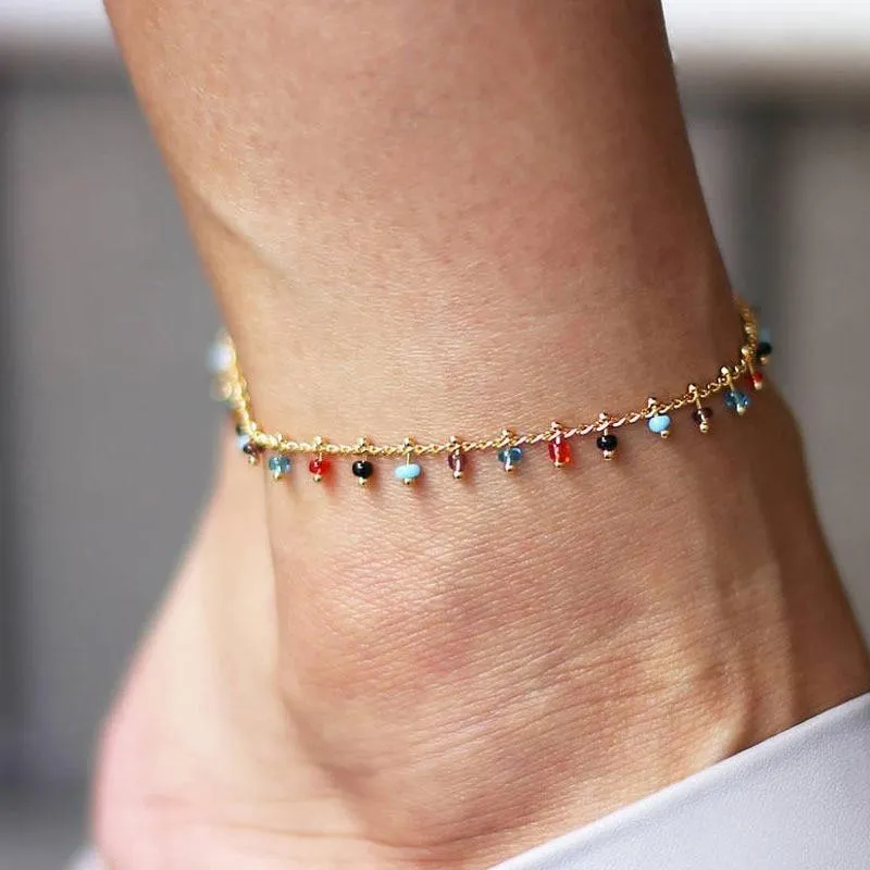 Handmade Bohemian Colorful Crystal Seed Beads Shell Anklets for Women Foot Leg Jewelry