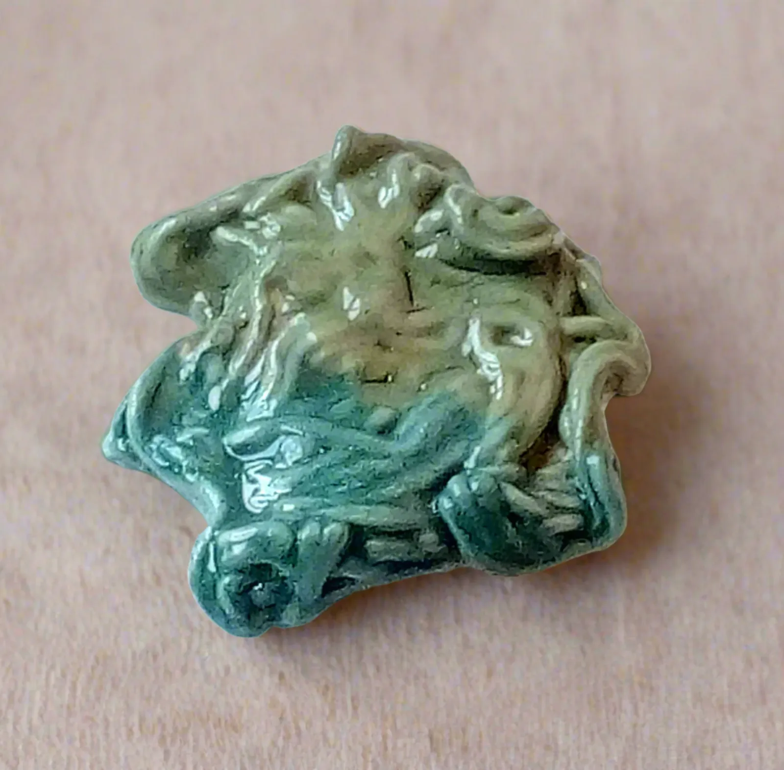 Handmade Ceramic Green Brooch – Unique Abstract Pin