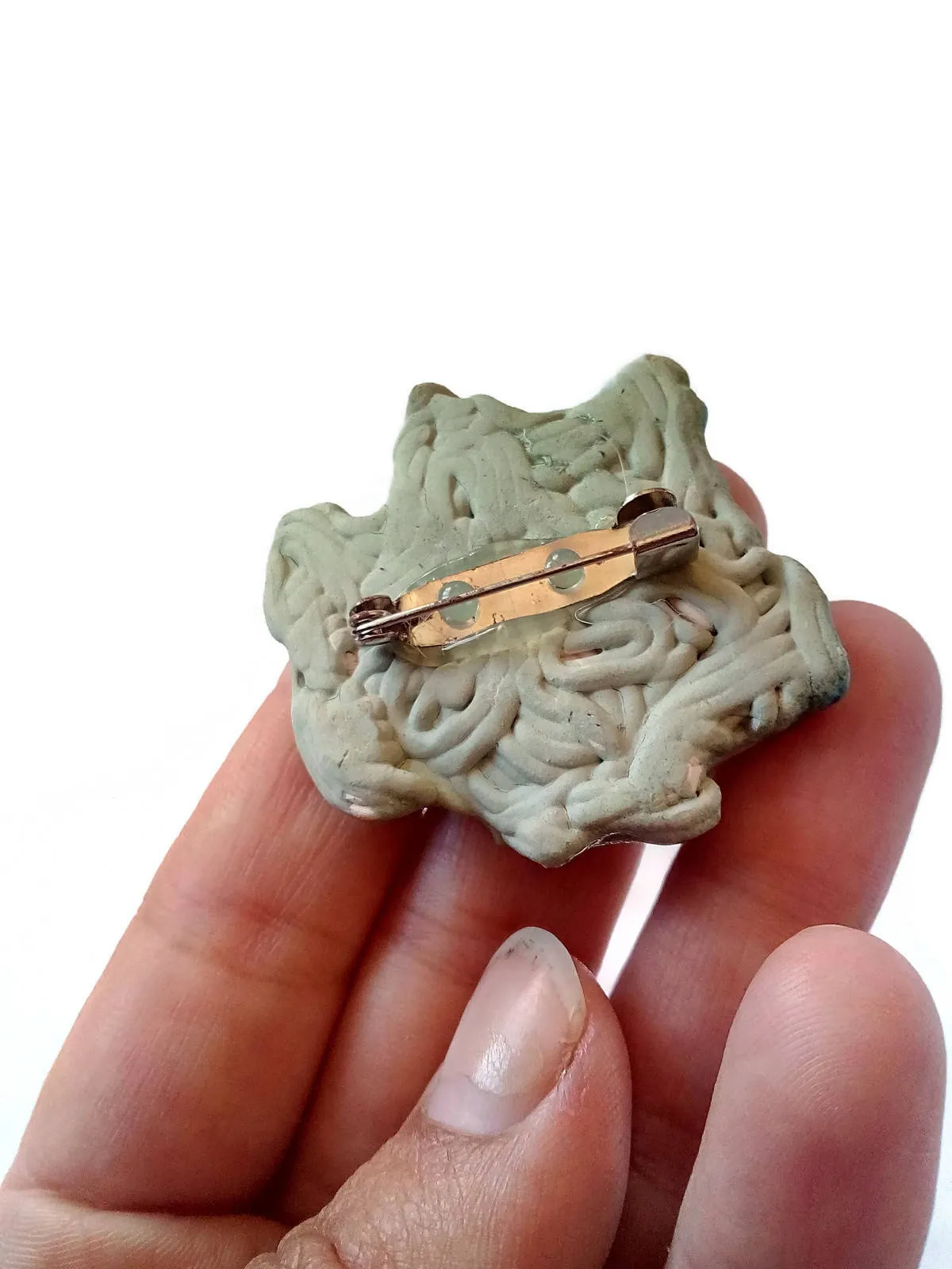 Handmade Ceramic Green Brooch – Unique Abstract Pin