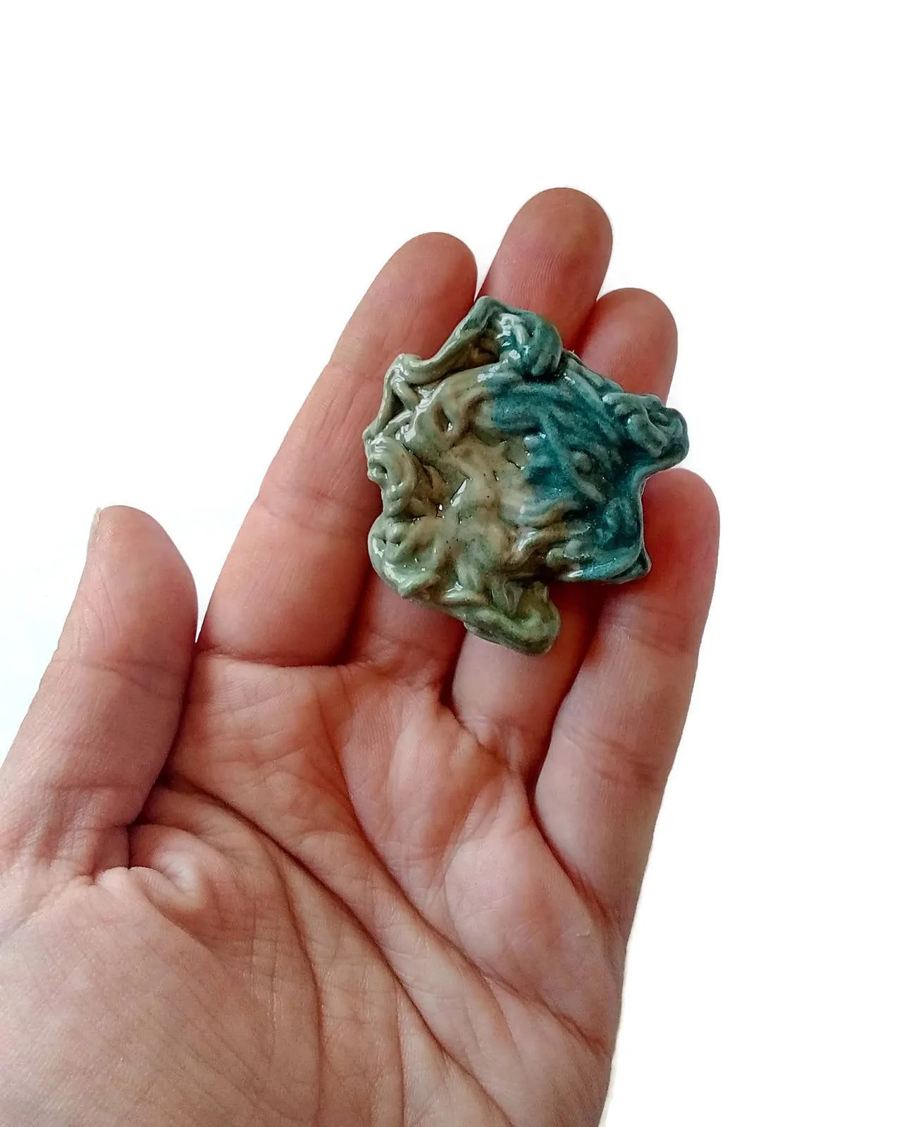 Handmade Ceramic Green Brooch – Unique Abstract Pin