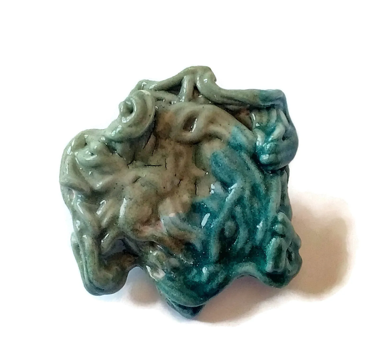 Handmade Ceramic Green Brooch – Unique Abstract Pin