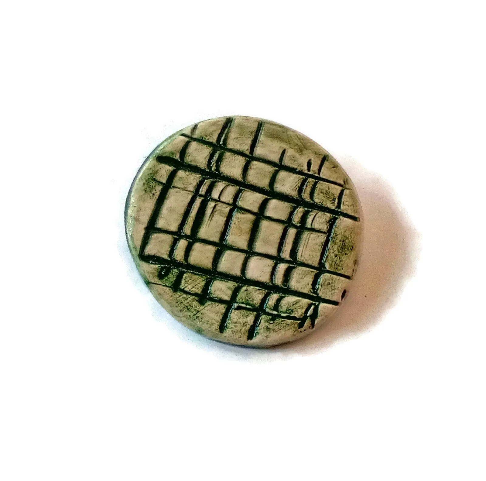 Handmade Ceramic Green Textured Brooch For Women, Round Shaped Clothing Brooch For Her, Lapel Pin Gift For Him, 9th Anniversary Gift Idea