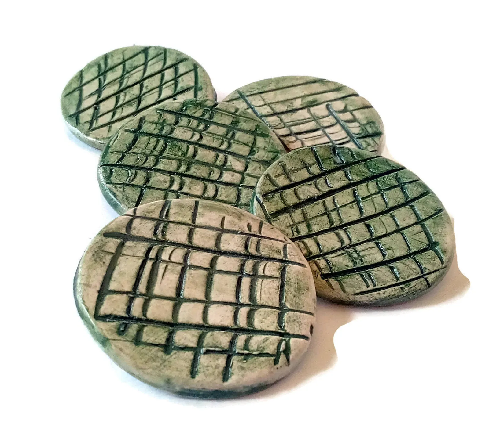 Handmade Ceramic Green Textured Brooch For Women, Round Shaped Clothing Brooch For Her, Lapel Pin Gift For Him, 9th Anniversary Gift Idea
