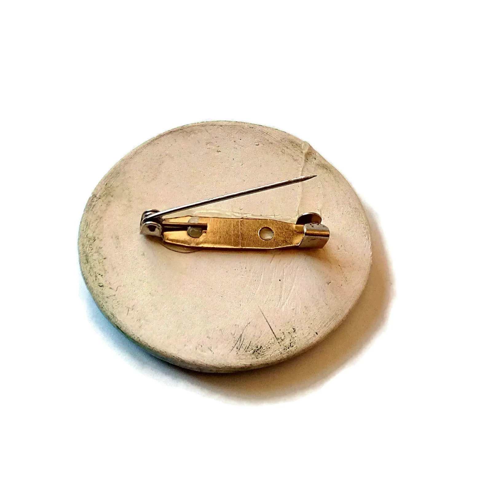 Handmade Ceramic Green Textured Brooch For Women, Round Shaped Clothing Brooch For Her, Lapel Pin Gift For Him, 9th Anniversary Gift Idea