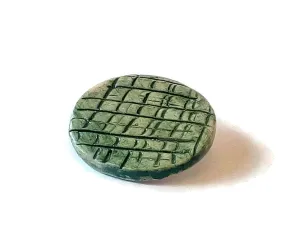 Handmade Ceramic Green Textured Brooch For Women, Round Shaped Clothing Brooch For Her, Lapel Pin Gift For Him, 9th Anniversary Gift Idea