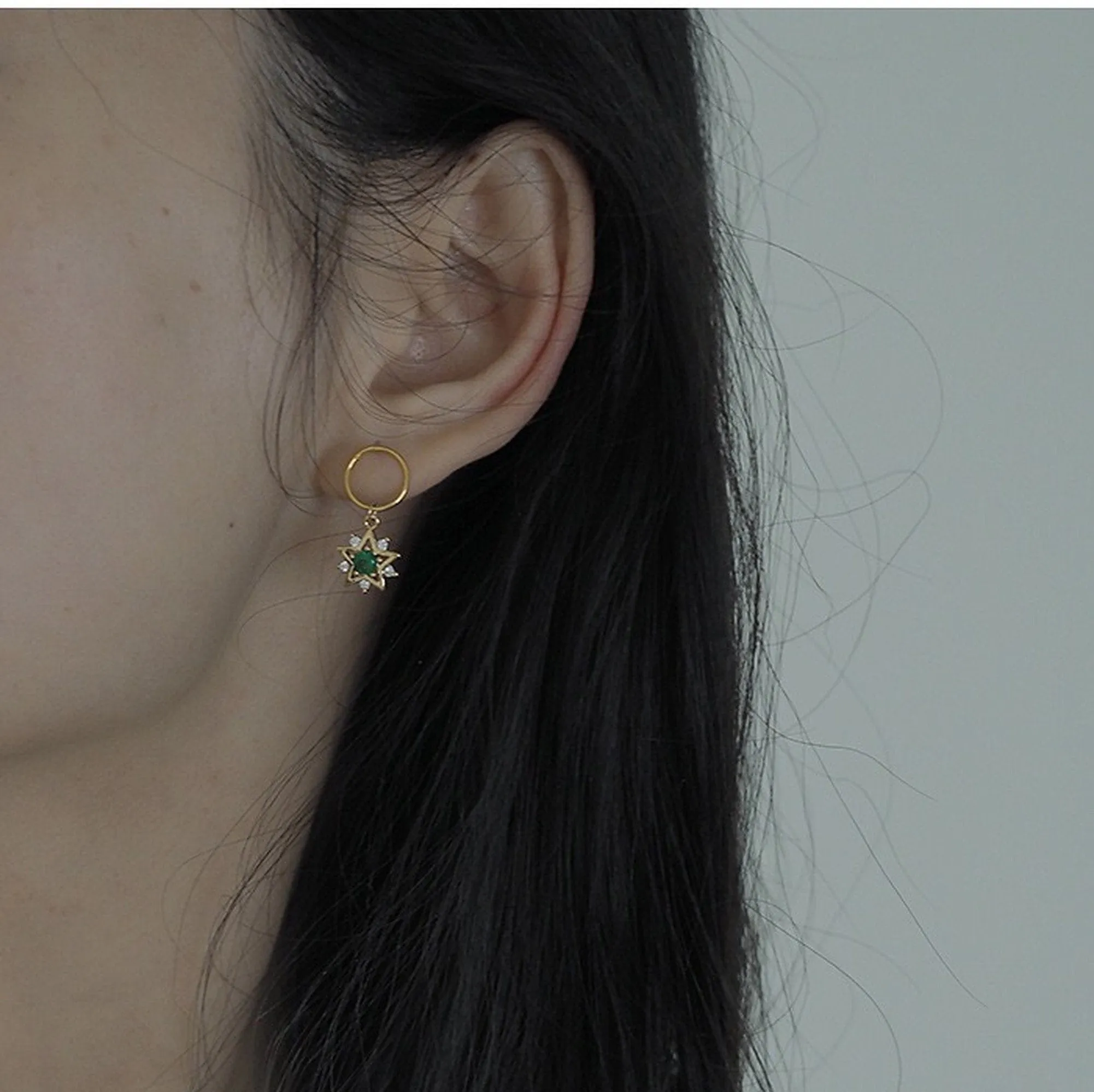 Handmade Emerald Green Golden Star Earrings
