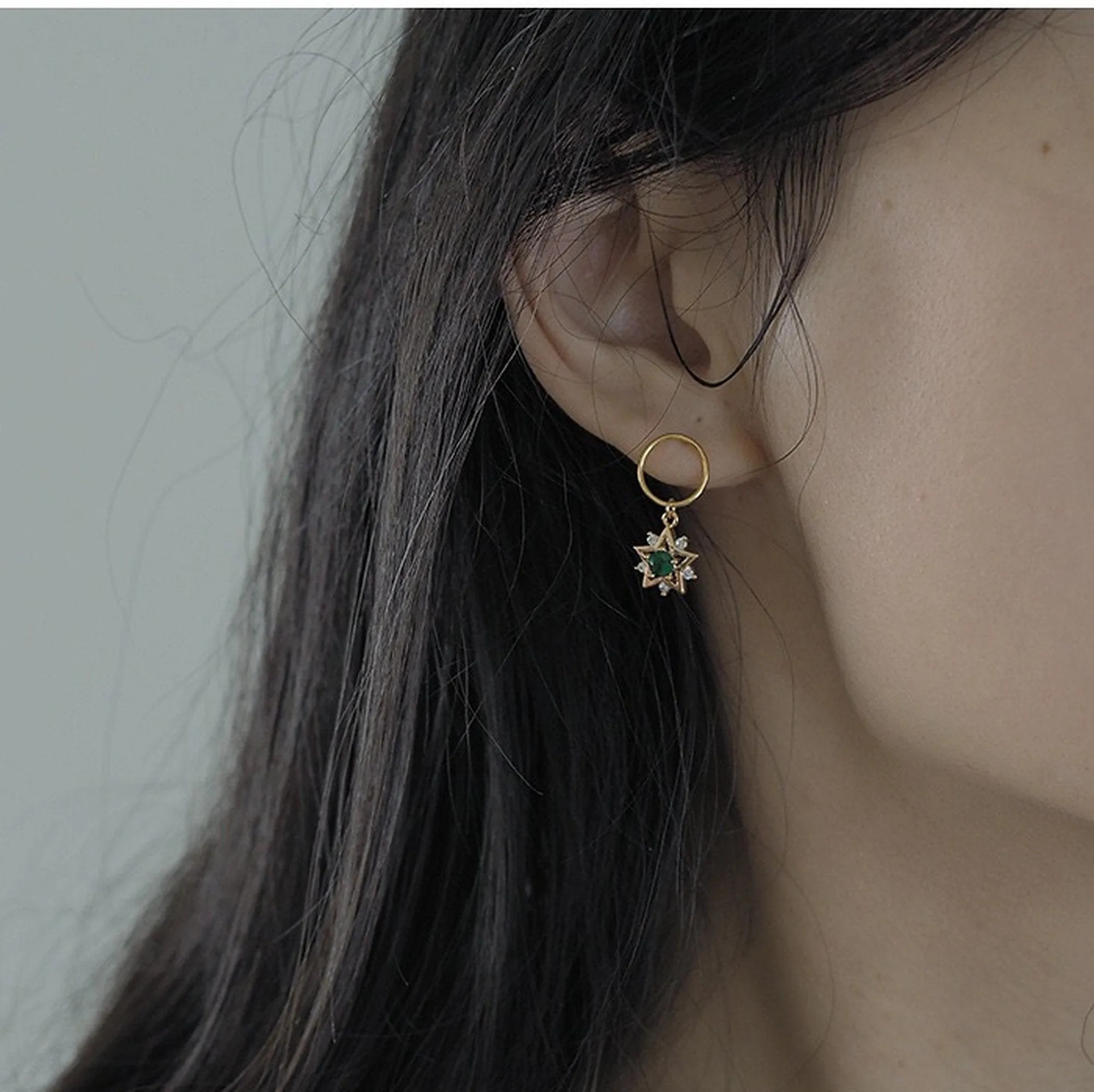 Handmade Emerald Green Golden Star Earrings