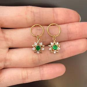 Handmade Emerald Green Golden Star Earrings