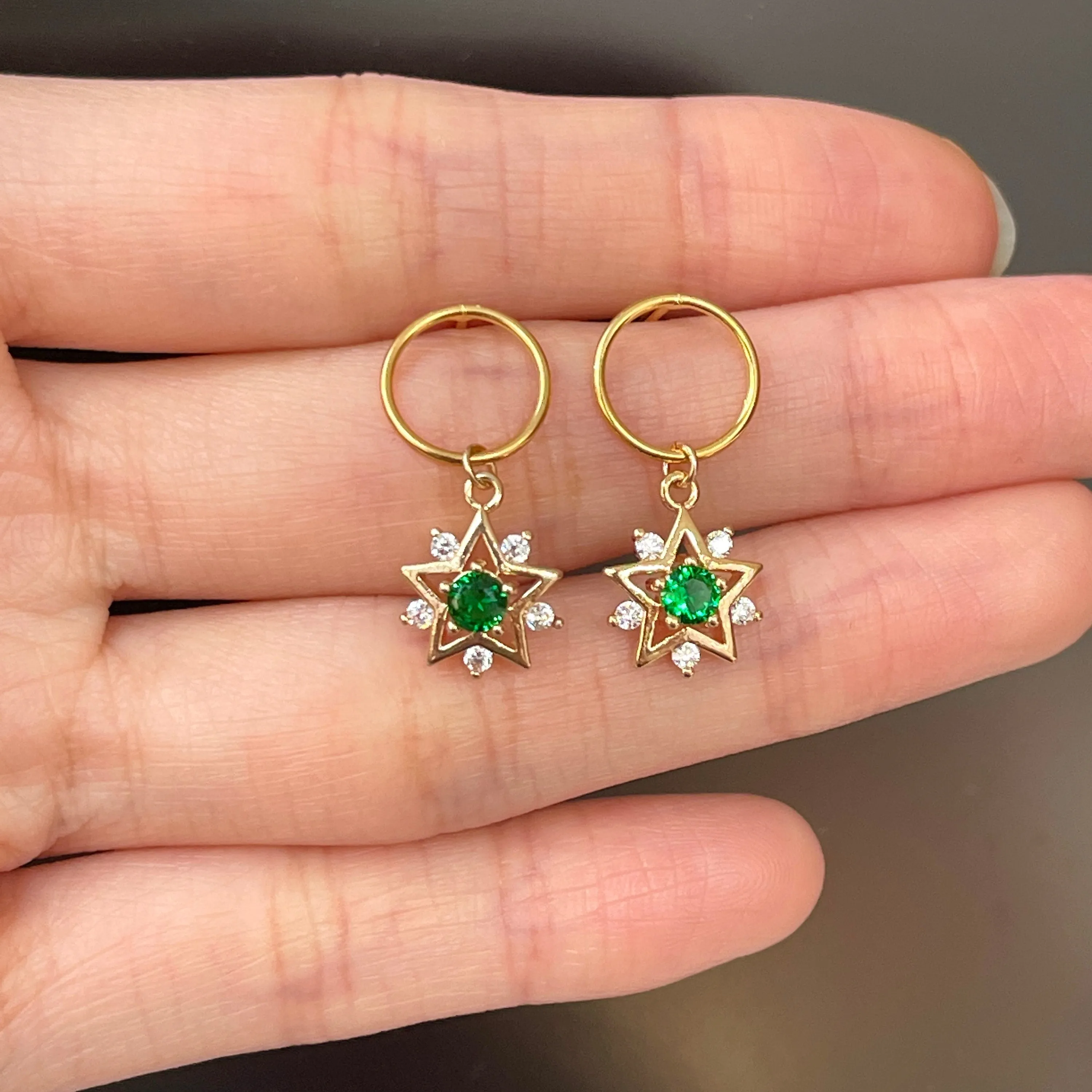 Handmade Emerald Green Golden Star Earrings