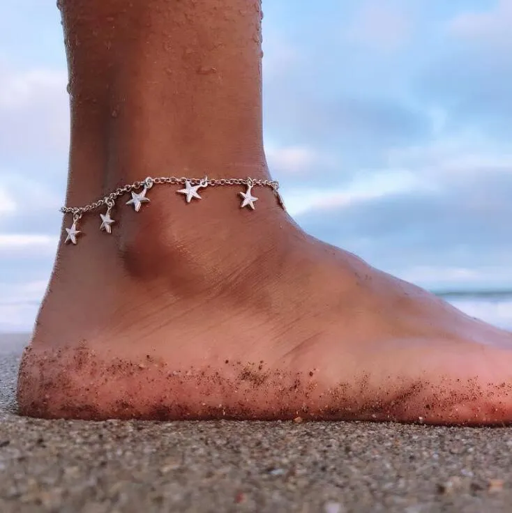 Handmade Luxury Poplar Summer Women's Fashion Cuban Link Anklets Jewelry Alloy Shell Gold Anklet For Womans Legs Brecelets