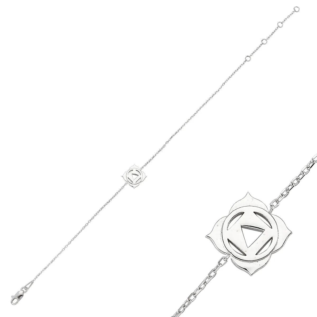 Handmade Sterling Silver Root Chakra Bracelet with 18K Rose Gold or Rhodium Plating - 5.3 inch Chain