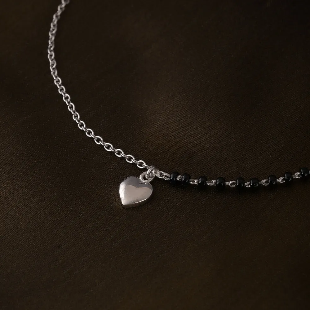 Heart & Bead Charm Anklet in 92.5 Sterling Silver